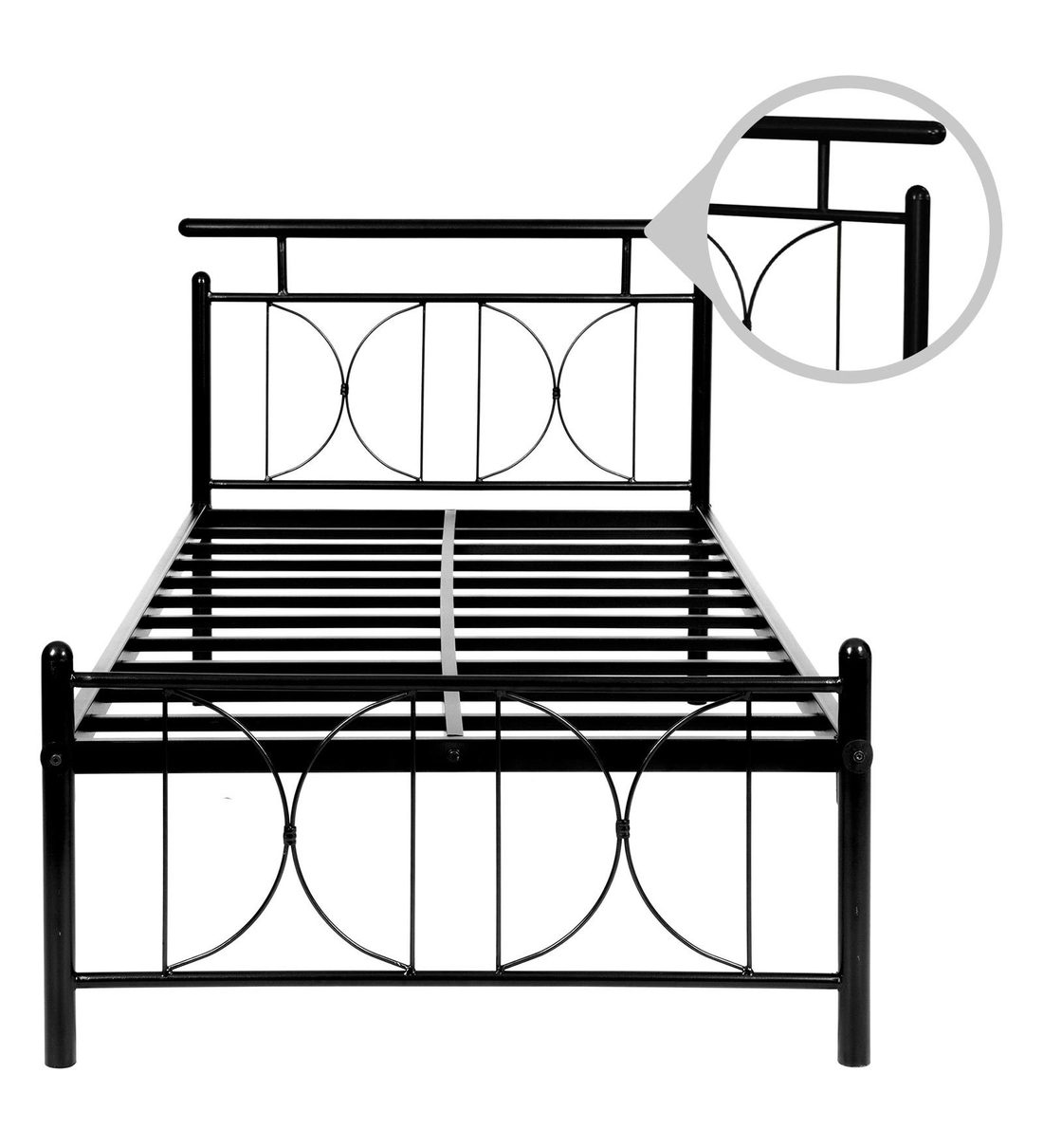 Buy Metallika Metal Single Bed in Black Finish with headboard by