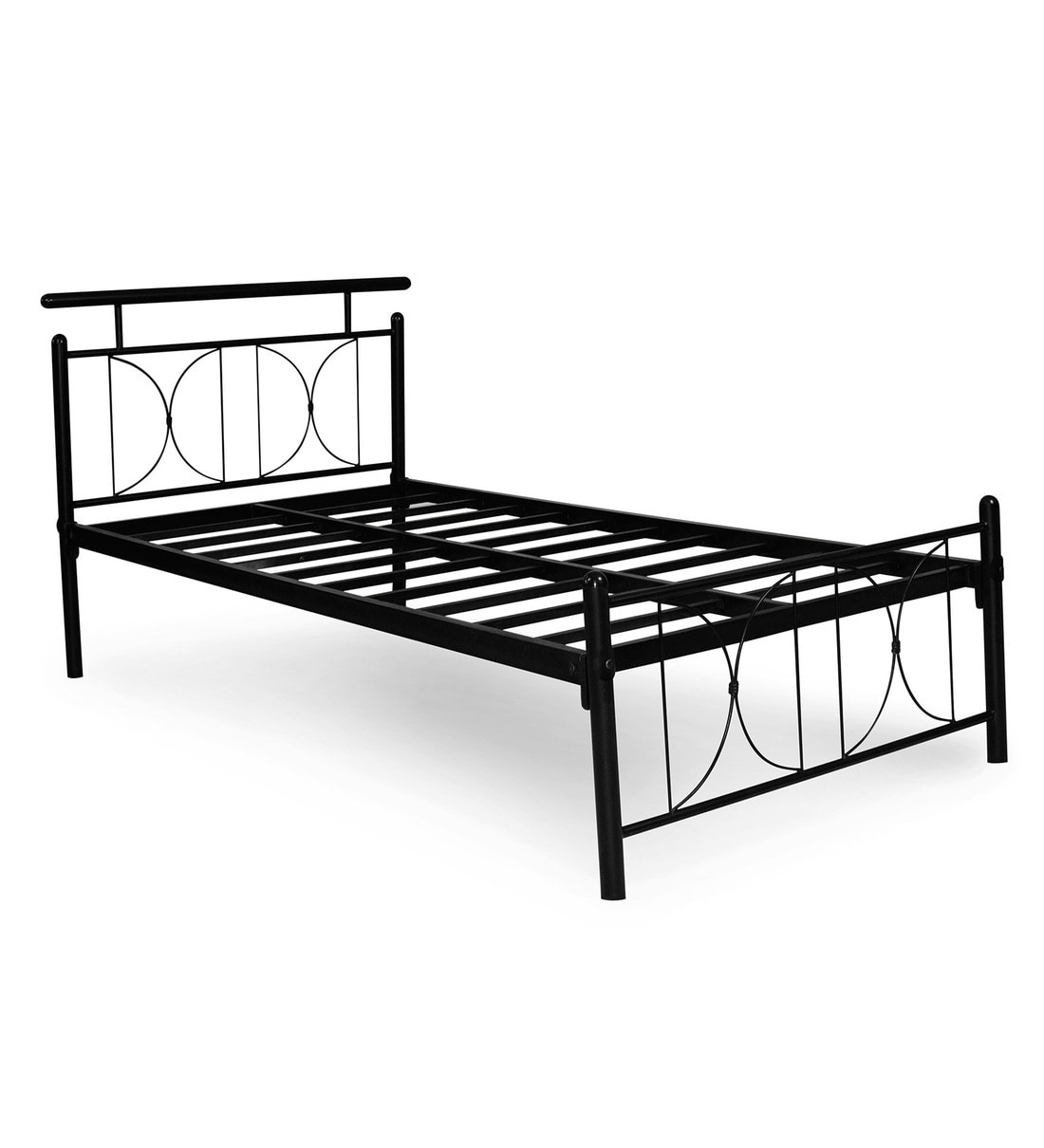 Buy Metallika Metal Single Bed in Black Finish with headboard by
