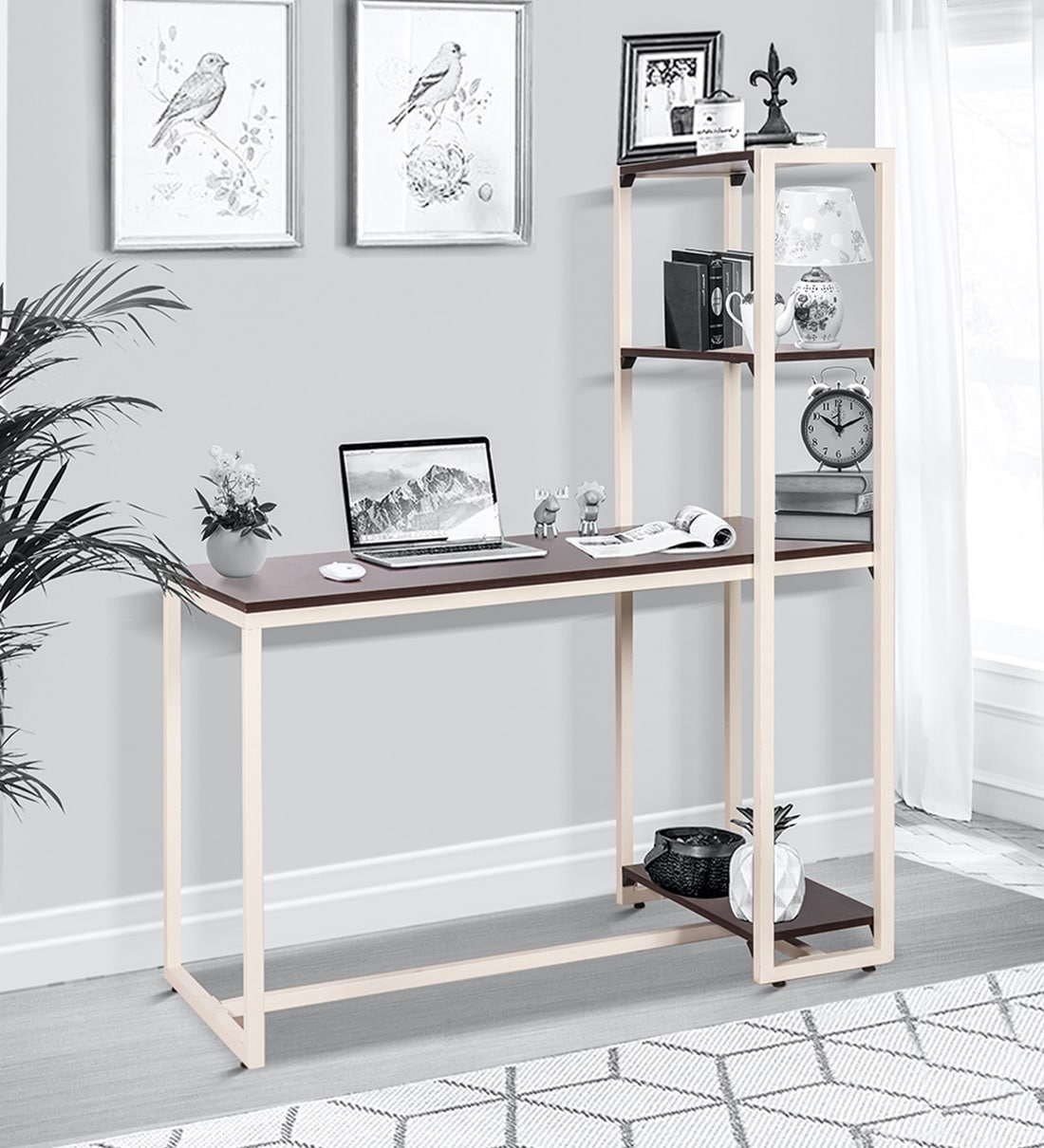 Buy Perth Study Table with Modular Book Shelf in White Colour by Trevi ...