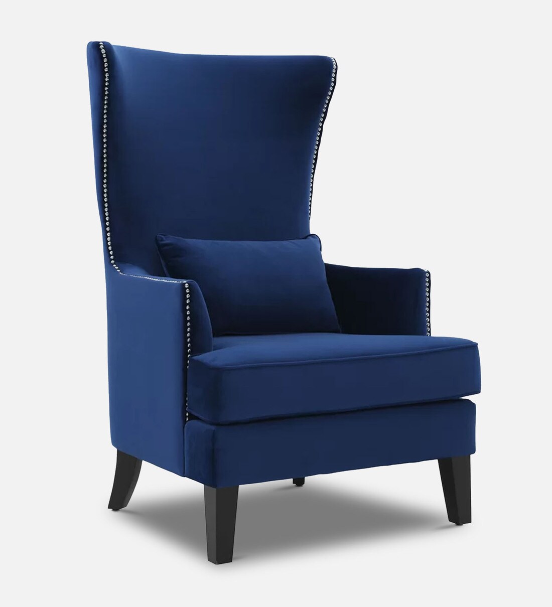 Buy Perth Wing Chair in Blue Colour by Furncasa Online Solid Color