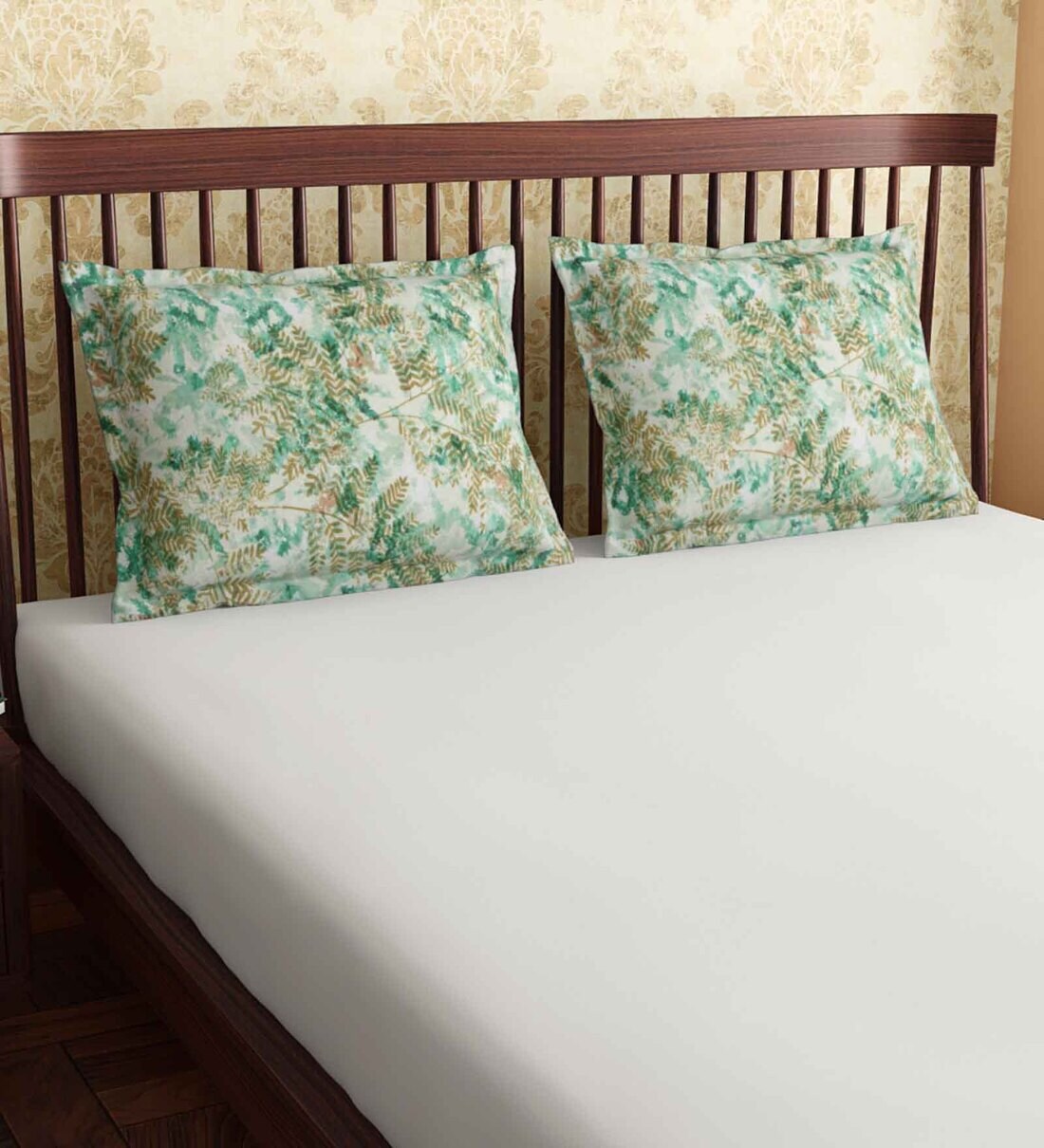 Buy Green Patterned 300TC Cotton 18 x 27 Inches Pillow Covers (Set of 2