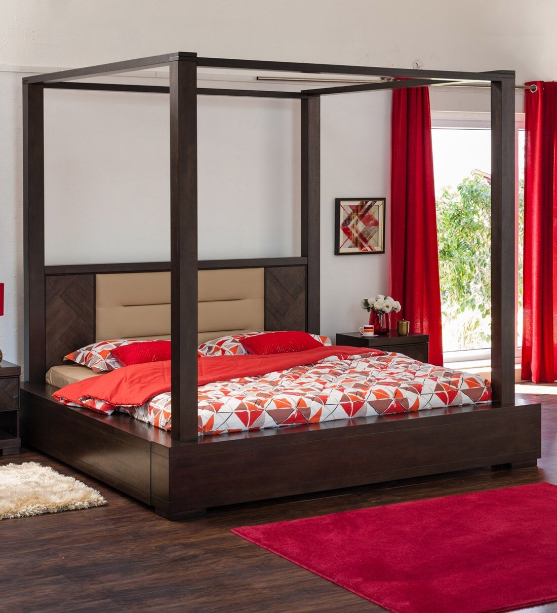Buy Petals Poster Bed Without Storage in Brown Colour by Home Centre