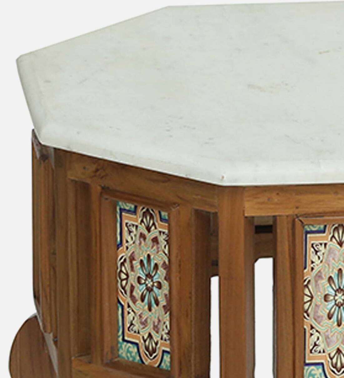 Buy Petunia Teak Wood Coffee Table In Rustic Teak Finish With Marble Top Online Traditional