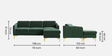 Pearl Velvet LHS Sectional Sofa in Green Colour