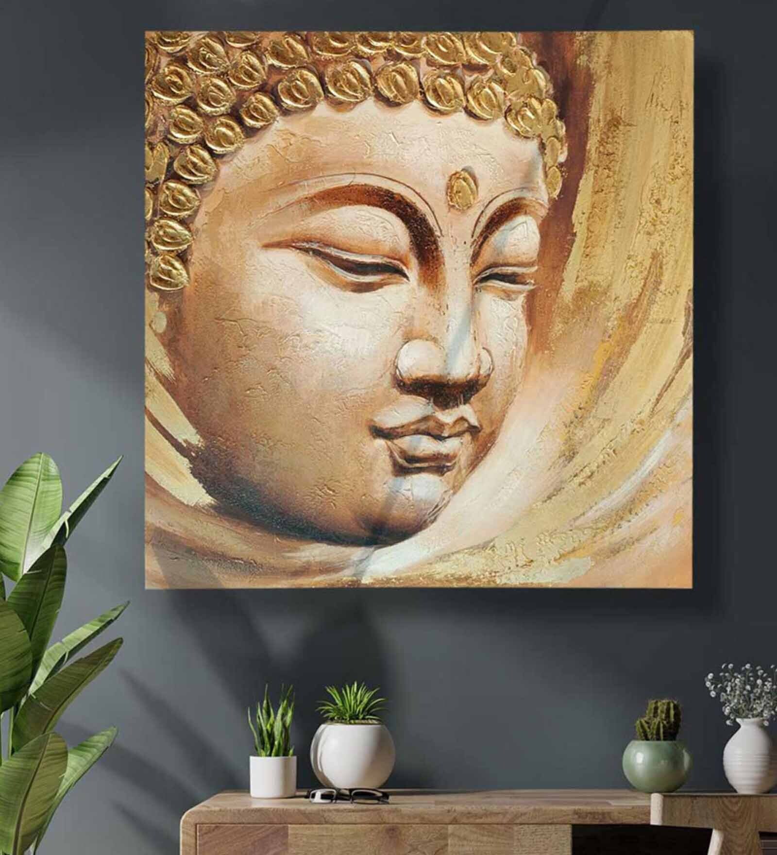 Peaceful Buddha Gold Synthetic Wood Framed Oil Painting