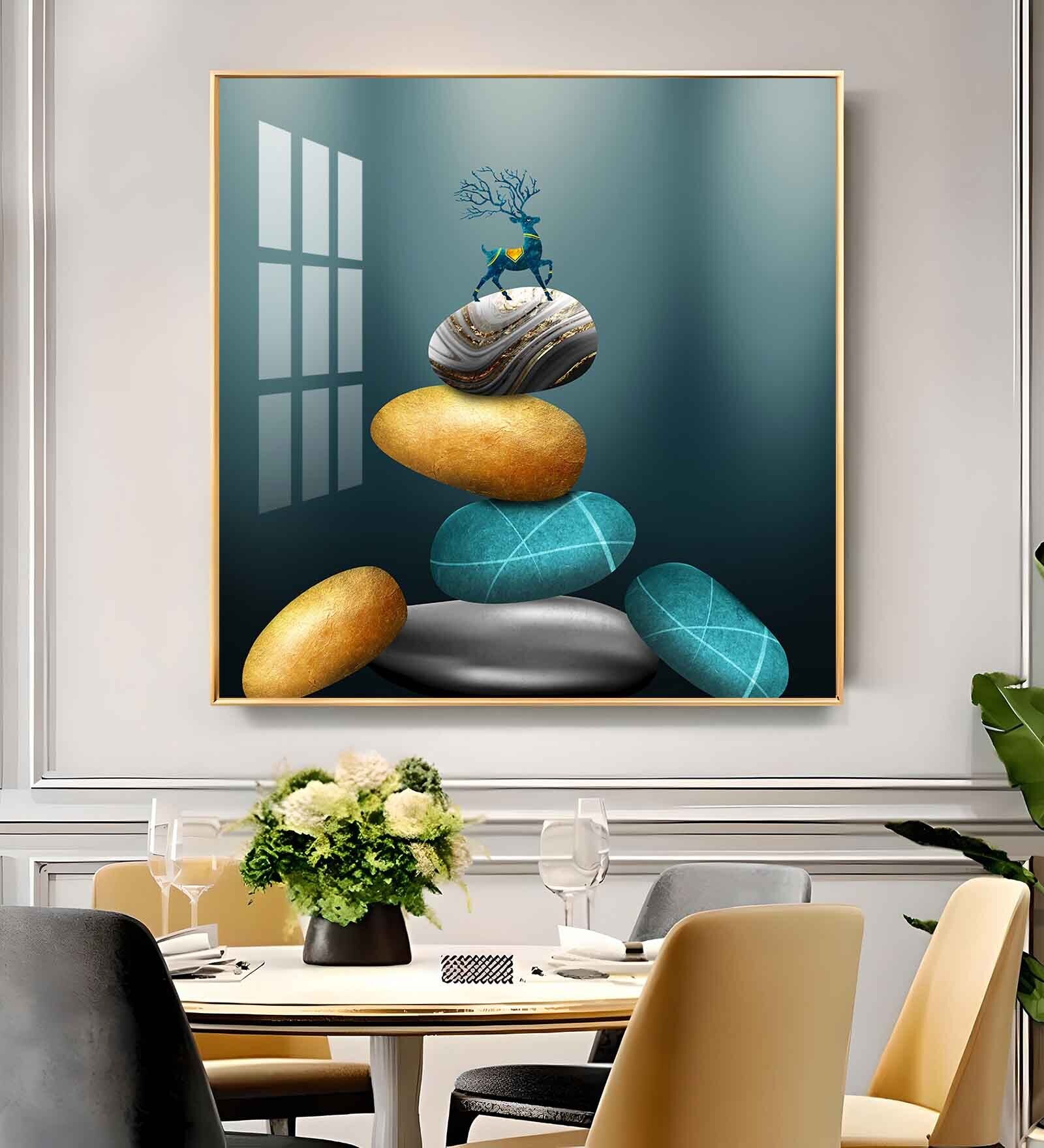 Peaceful Deer On Rock Glass Finish Square Wall Art