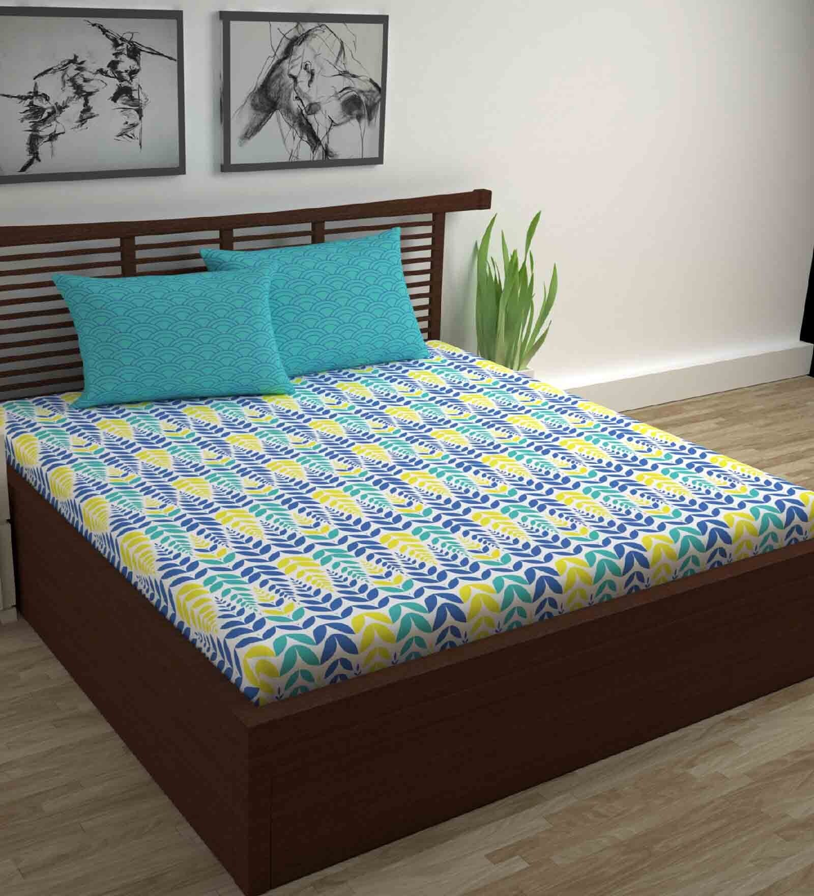 Buy Multicolor Floral 144 TC Cotton Queen Sized Bed Sheets with 2