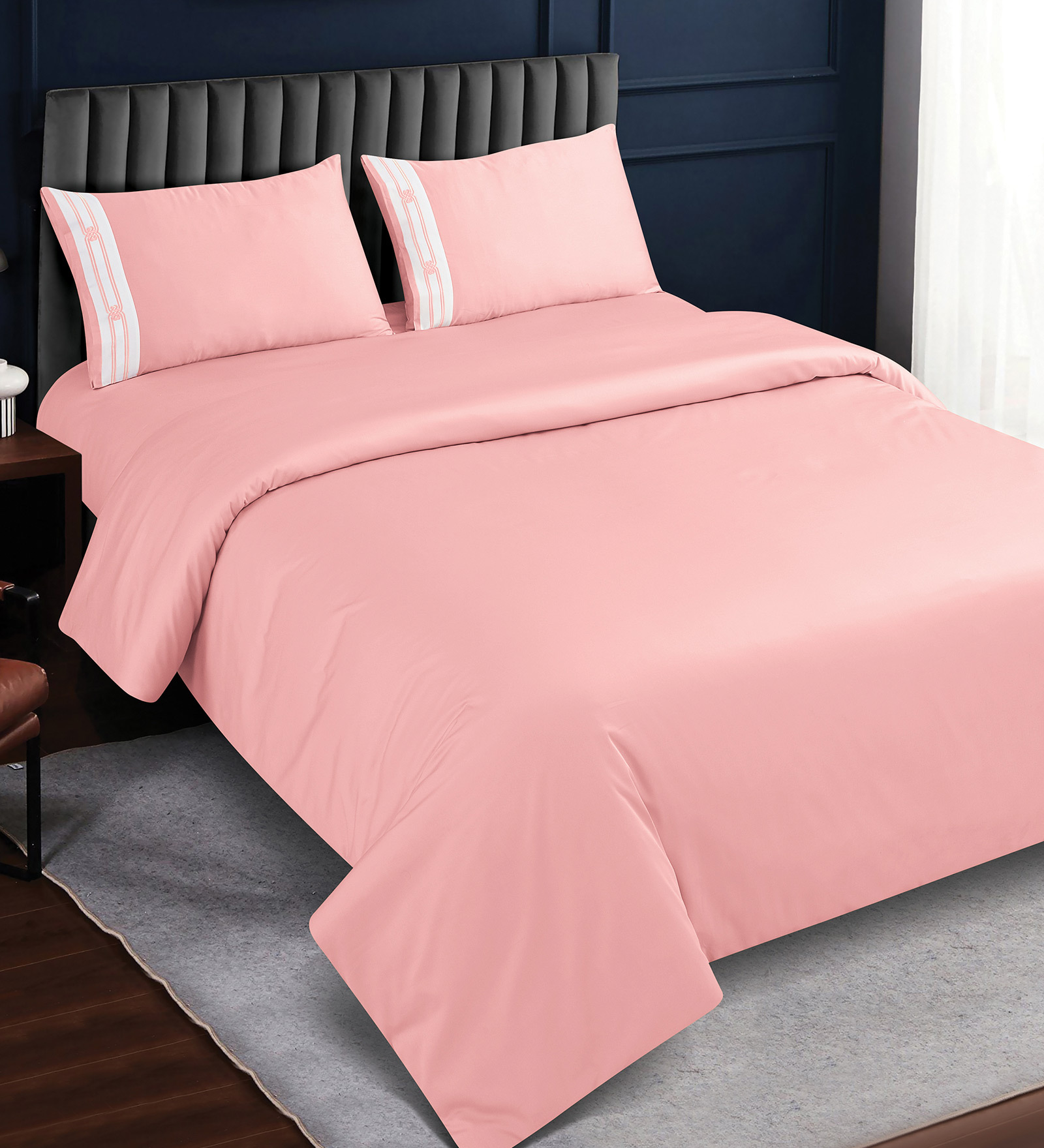 Peach 100% Cotton 5 Pieces Bedding Set Vivid Embroidery Collection