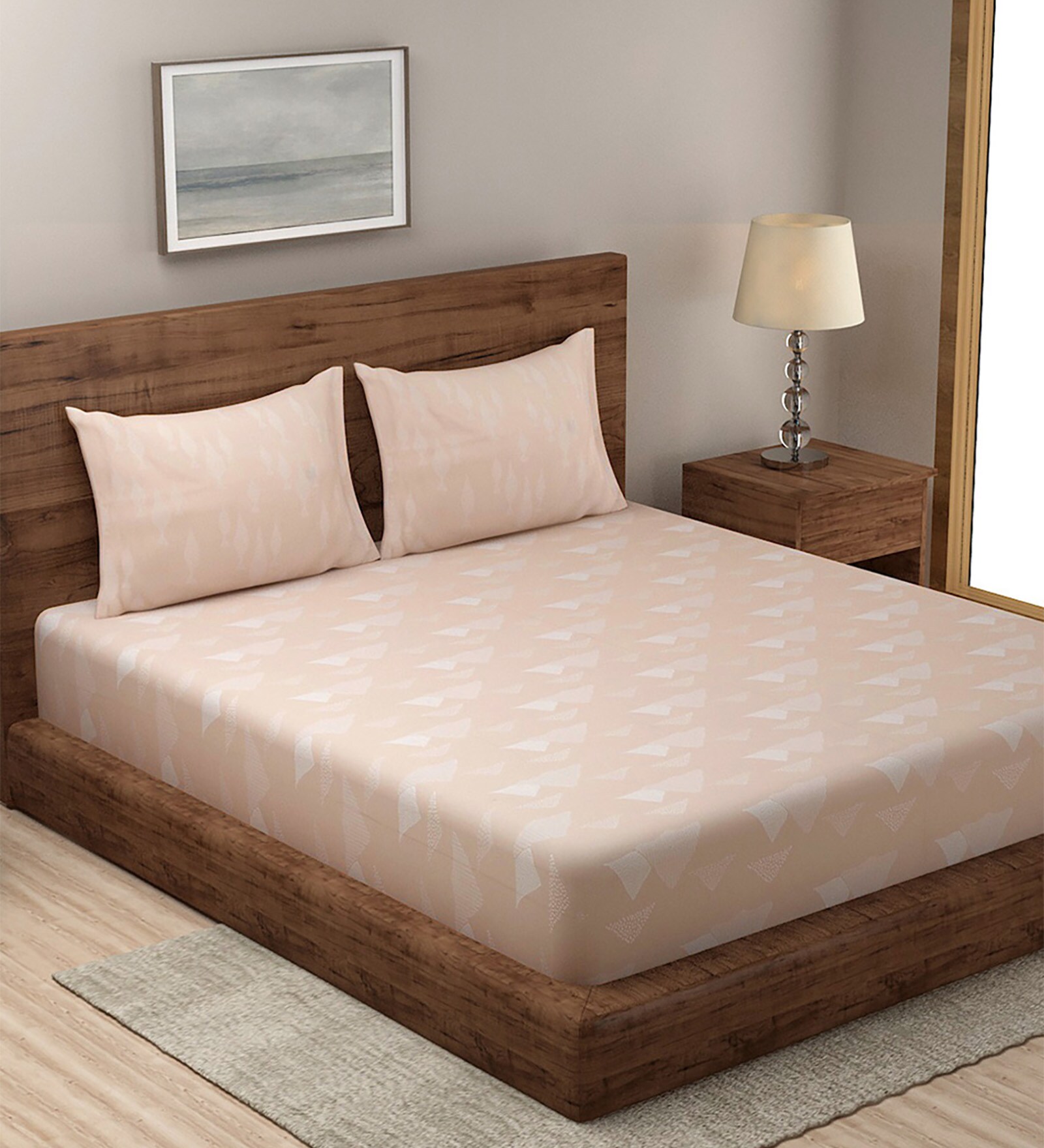 Peach Abstract 180 TC Cotton Single Bedsheet with 1 Pillow Cover