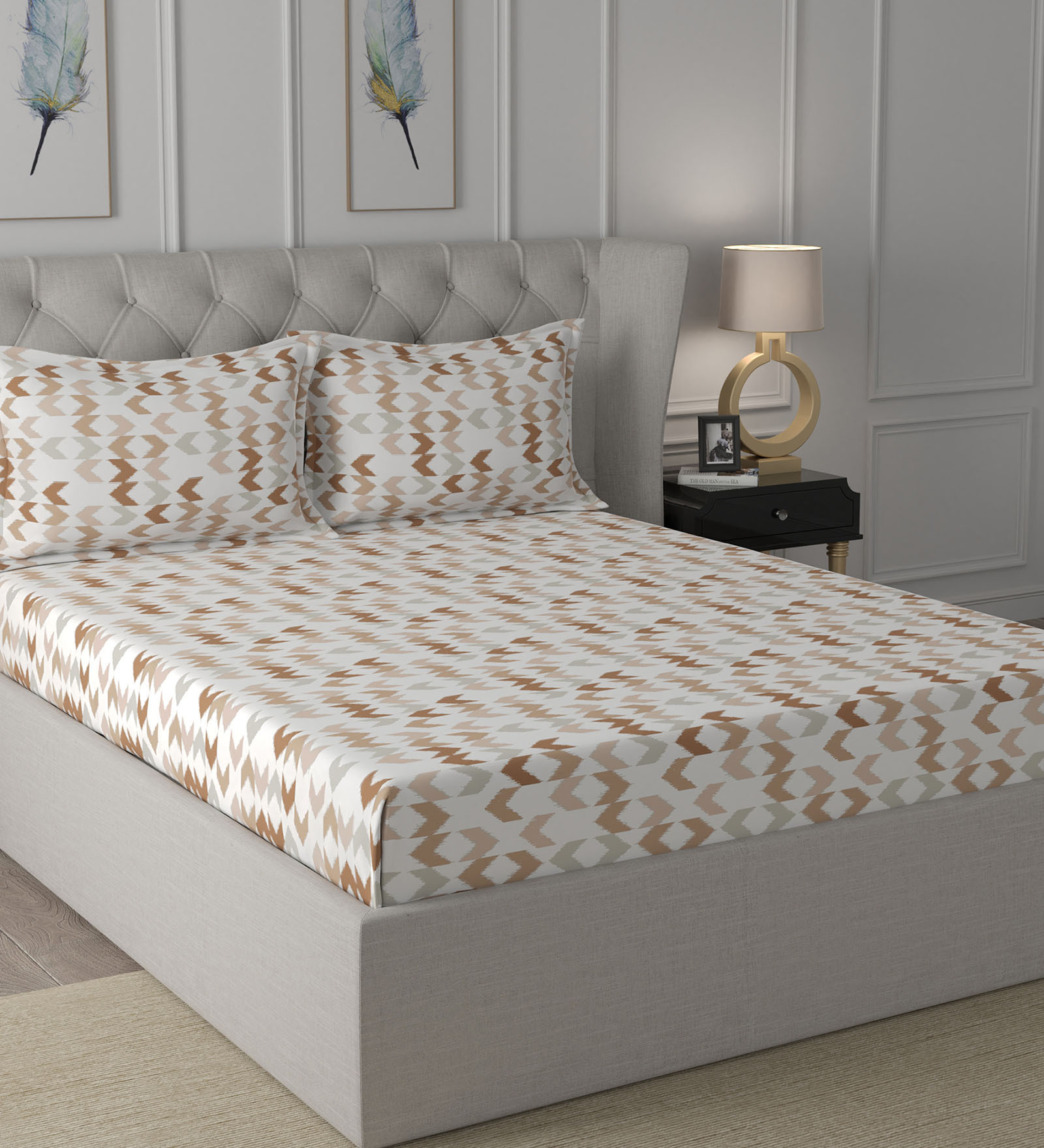 Peach Abstract 200 TC 100% Cotton Double Bed Sheet With 2 Pillow Covers Ardour Collection