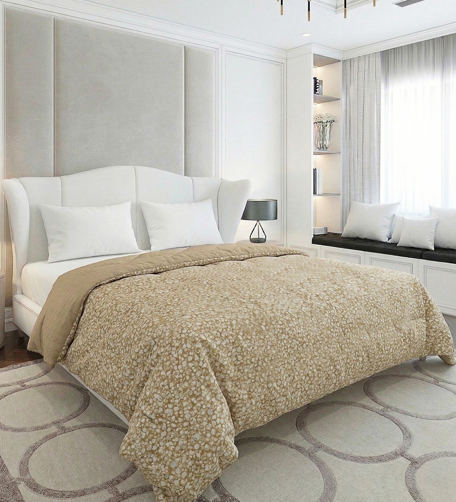Peach and Brown Polyester Solid 200 GSM Double Bed Comforter