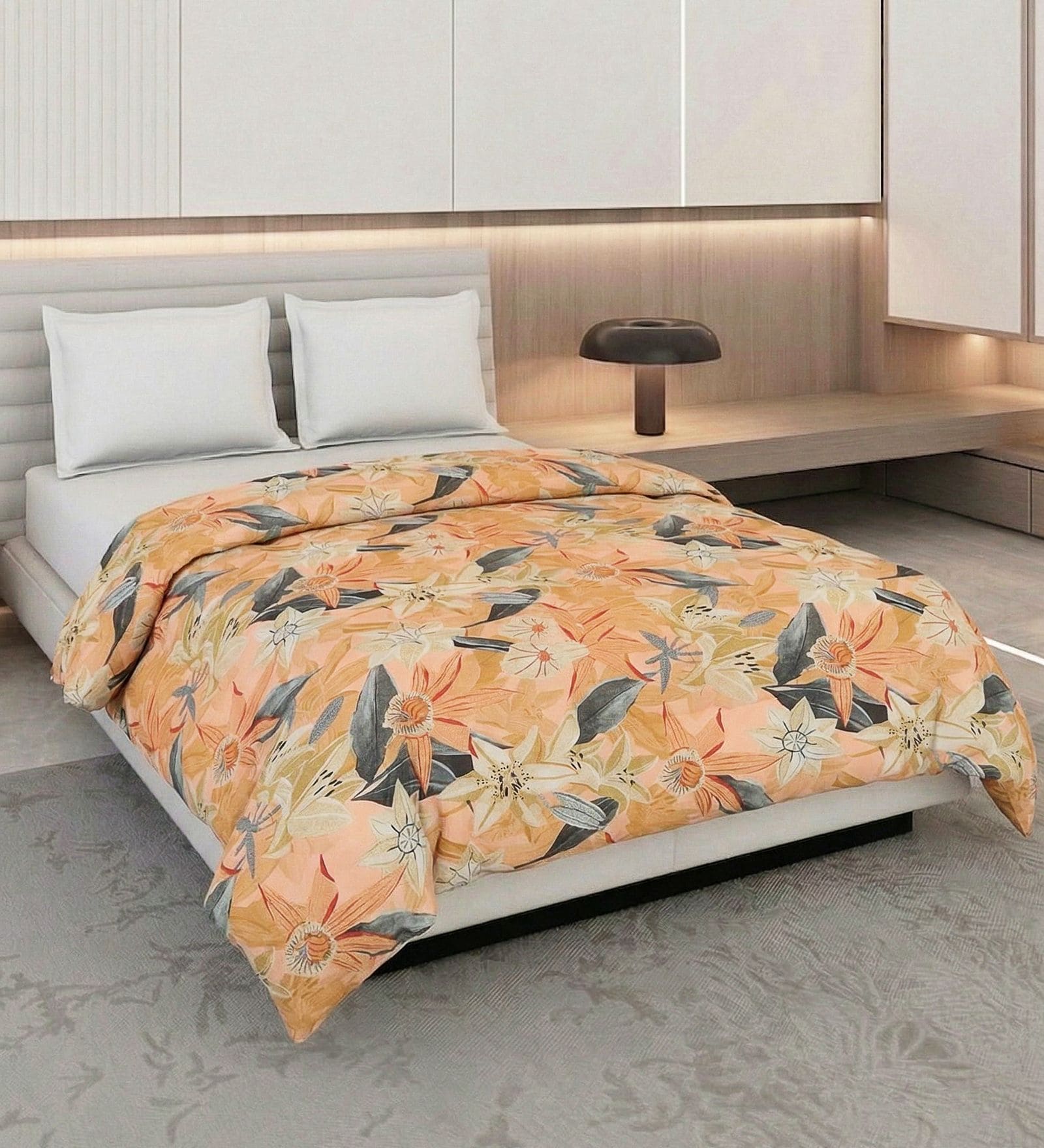 Peach and Grey 100% COTTON Solid 150 GSM King Bed Comforter