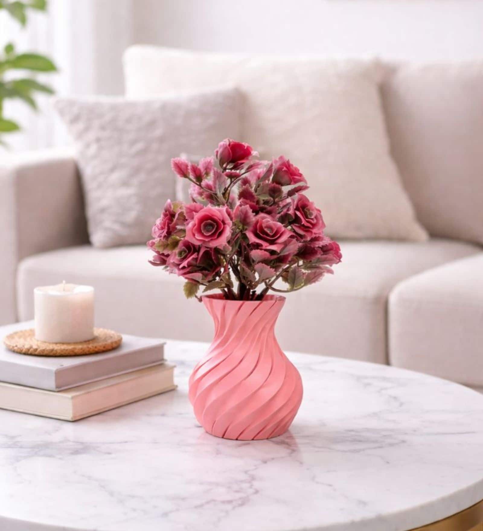 Peach Artificial Plants with Pot