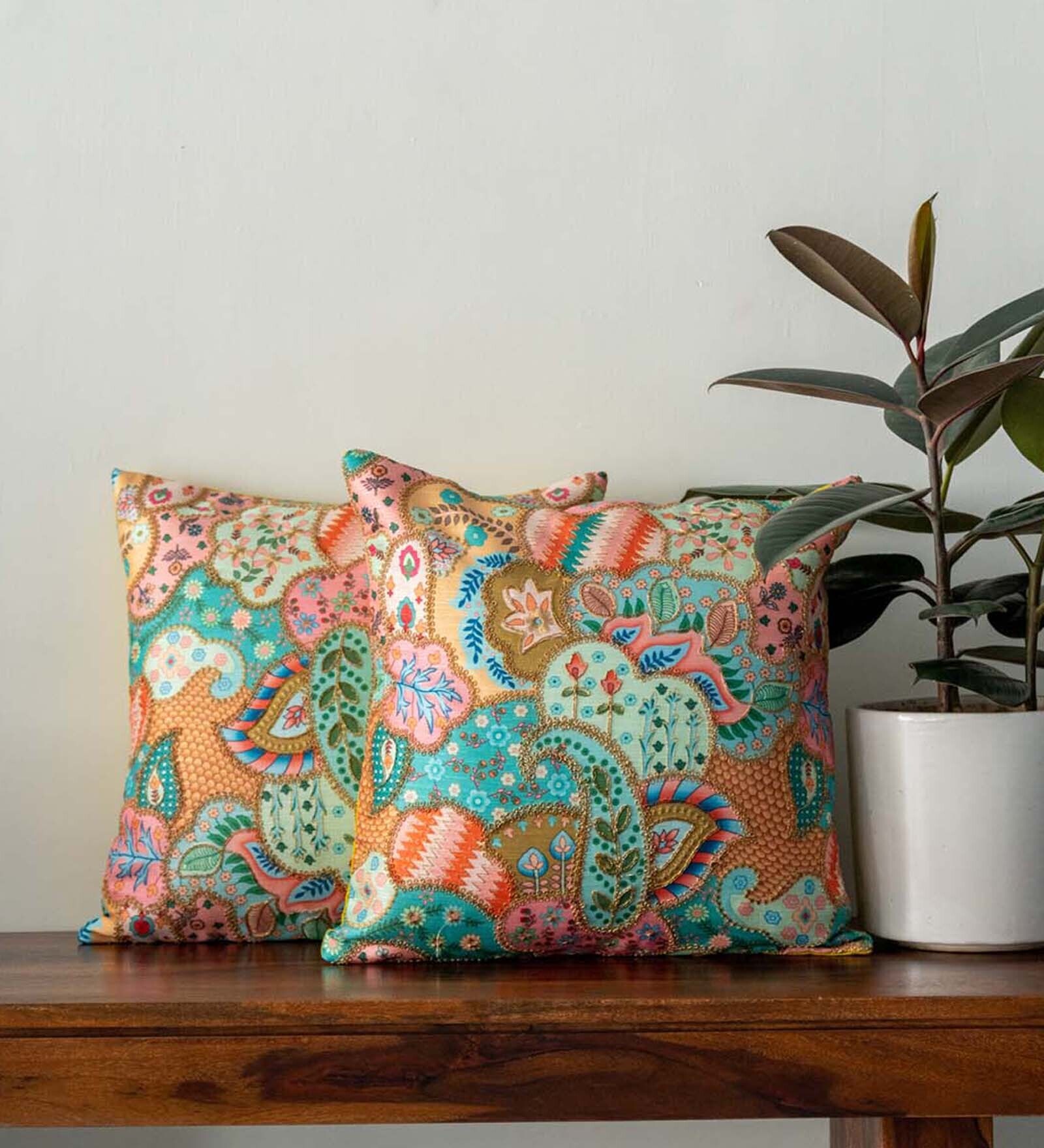 Peach Traditional Cotton 16 x 16 Inches Cushion Cover