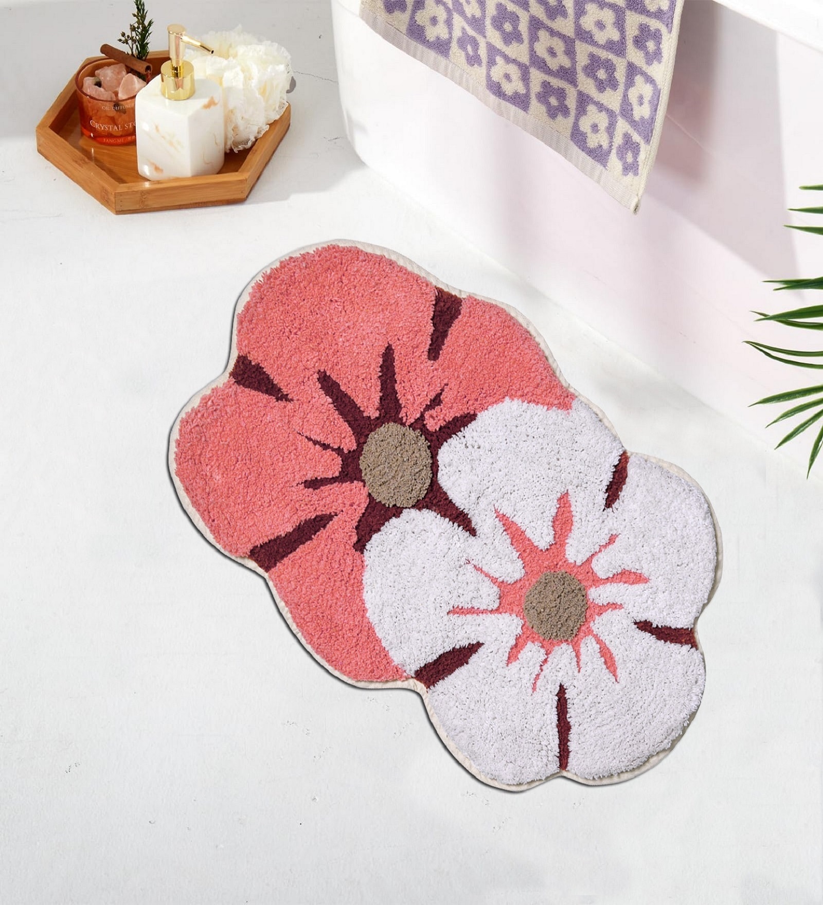Peach Cotton 16X24 Inches Anti-Skid Bath Mat