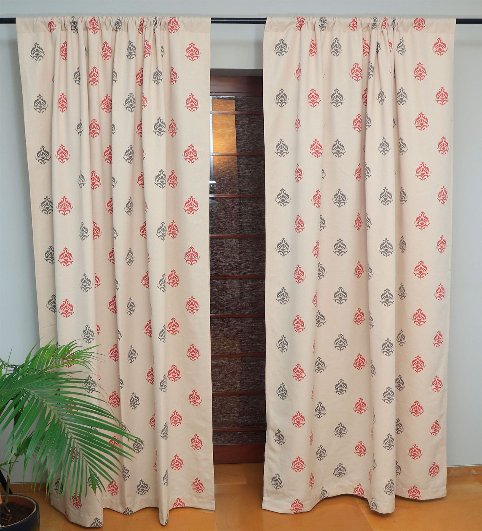 Peach Abstract Cotton 8 Ft Blackout Rod Pocket Door Curtain