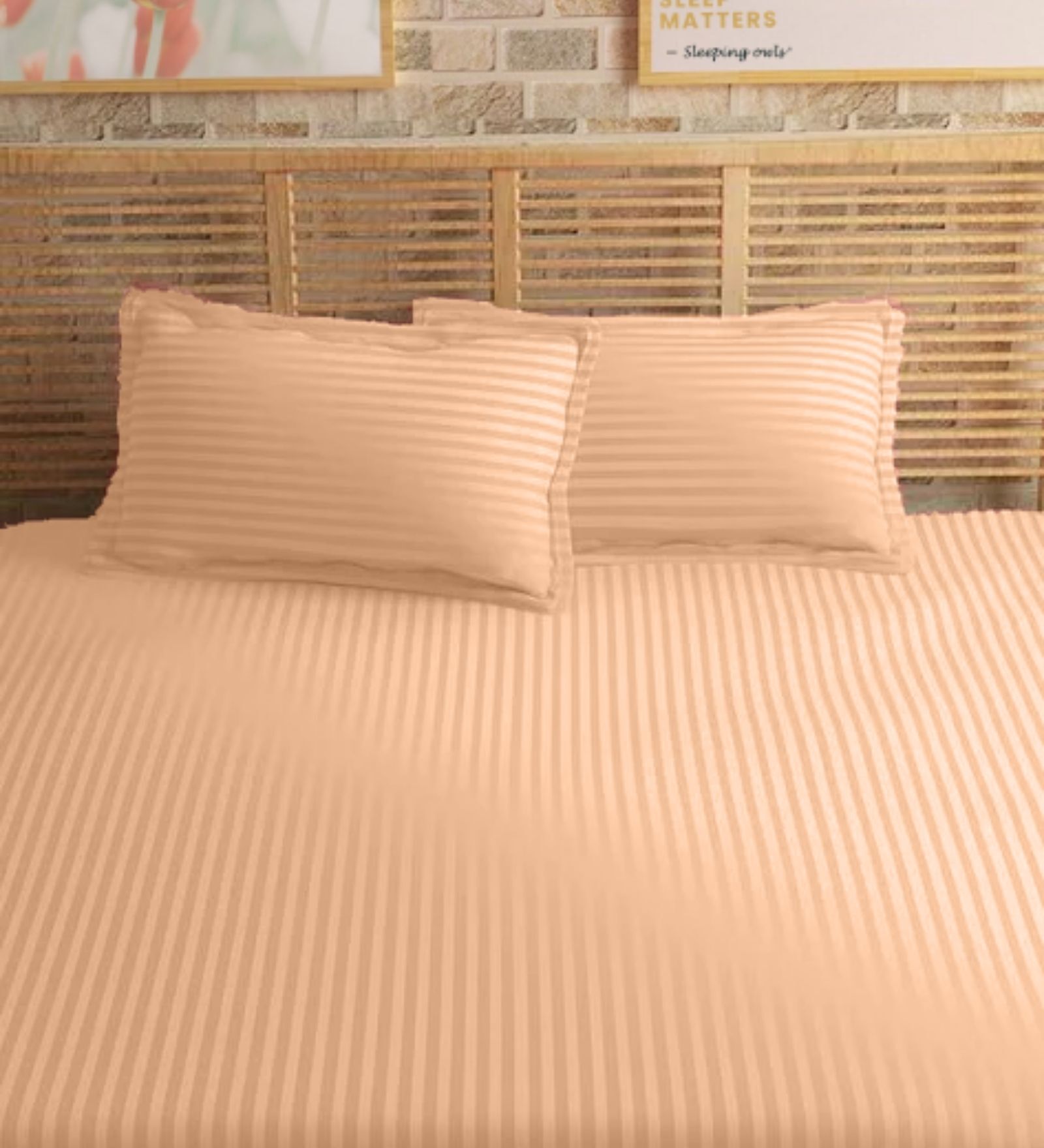Peach Cotton 210TC Striped Set of 2 Pillow Covers