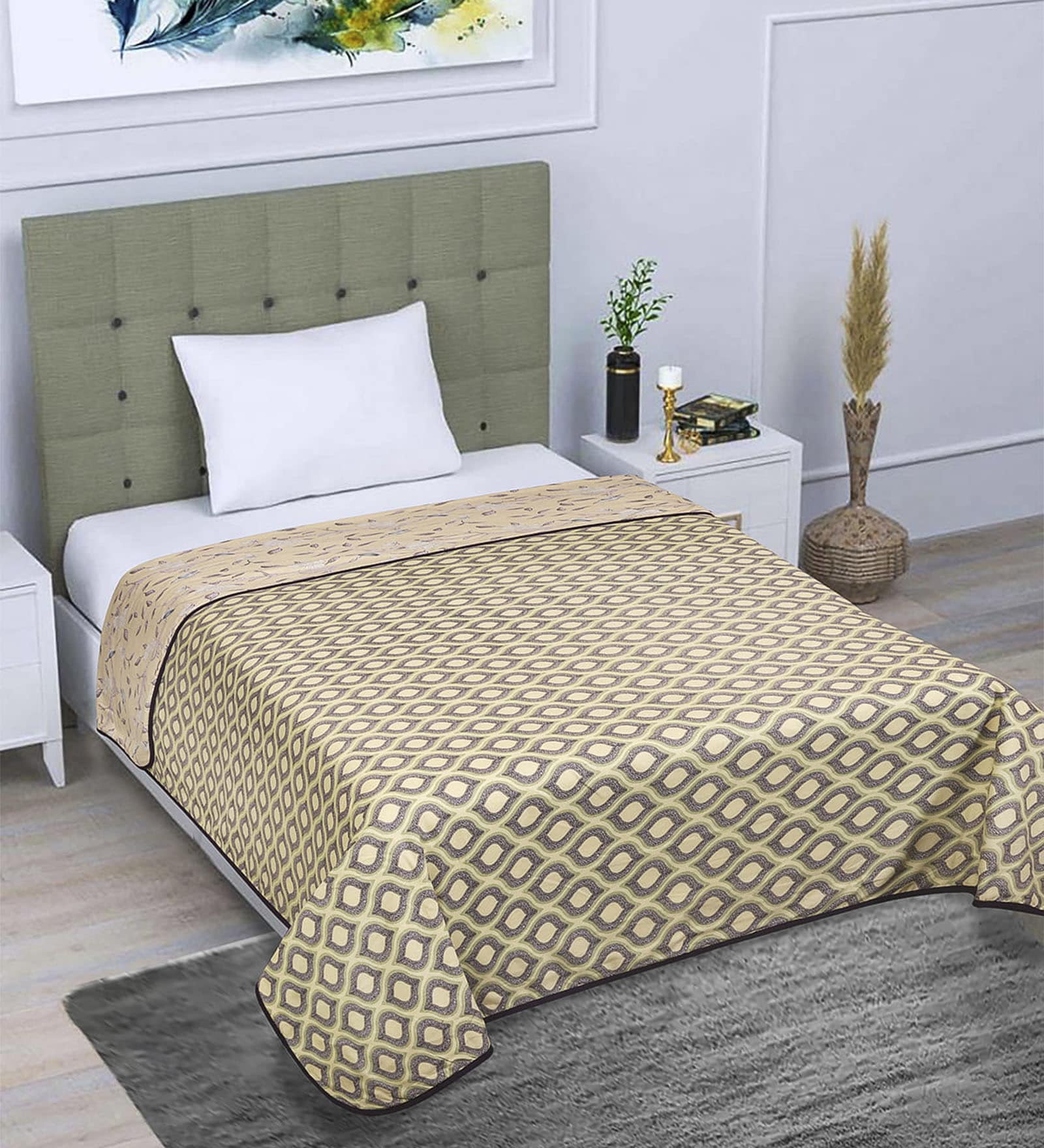 Peach Cotton Floral 150 GSM Single Bed AC Room Blanket Dohar