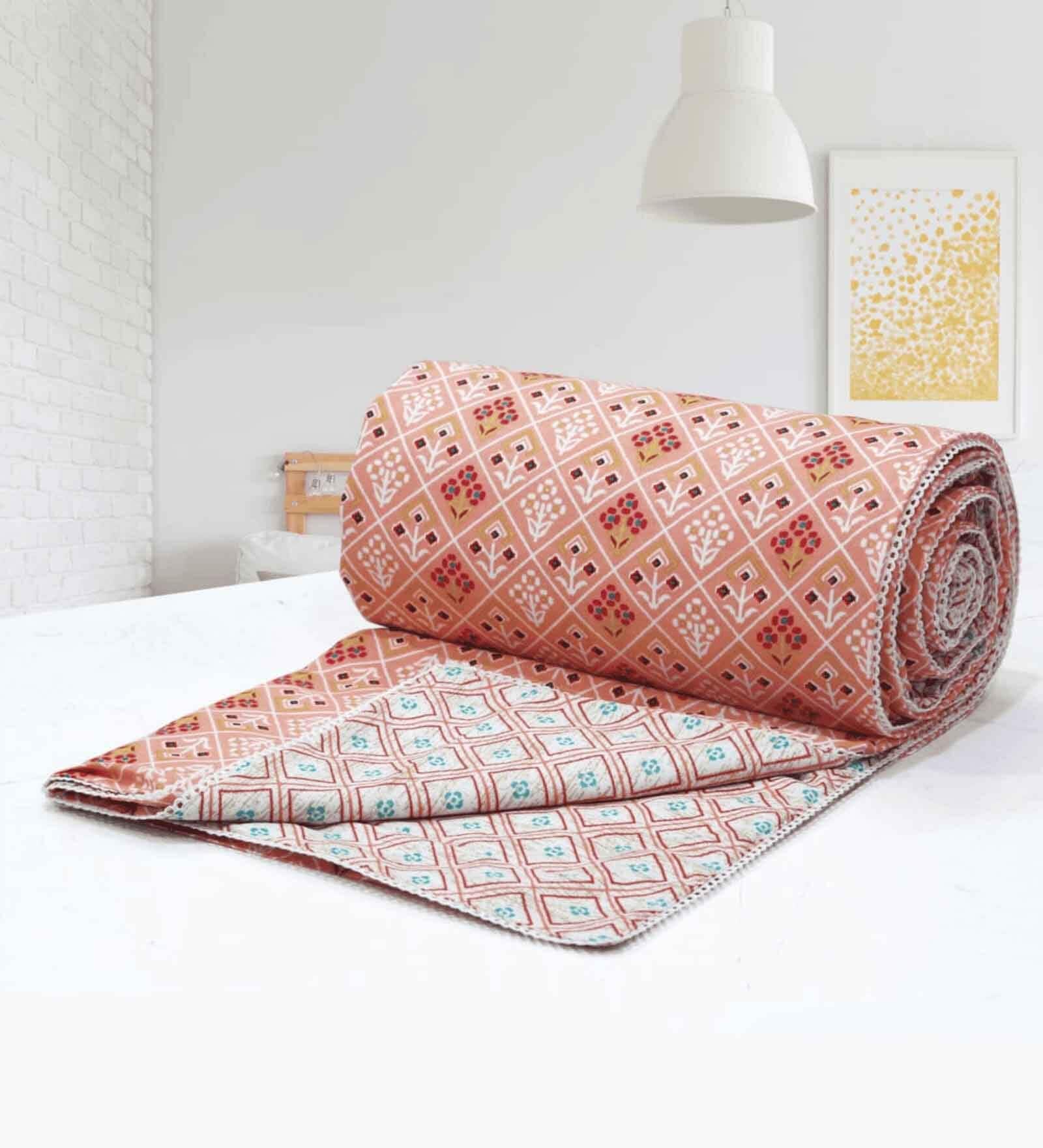Peach Cotton Geometrical 144 TC Single Bed Dohar