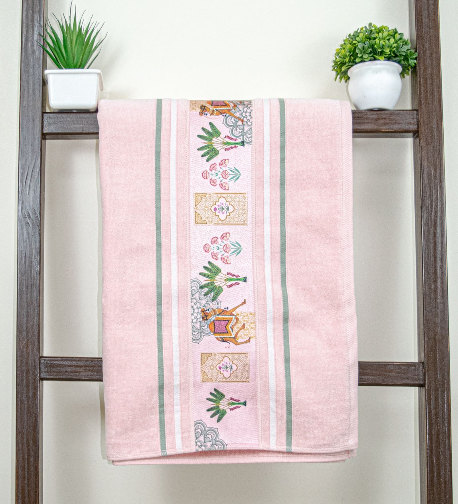 Peach Cotton Printed  460 GSM Bath Towel (1Pc)