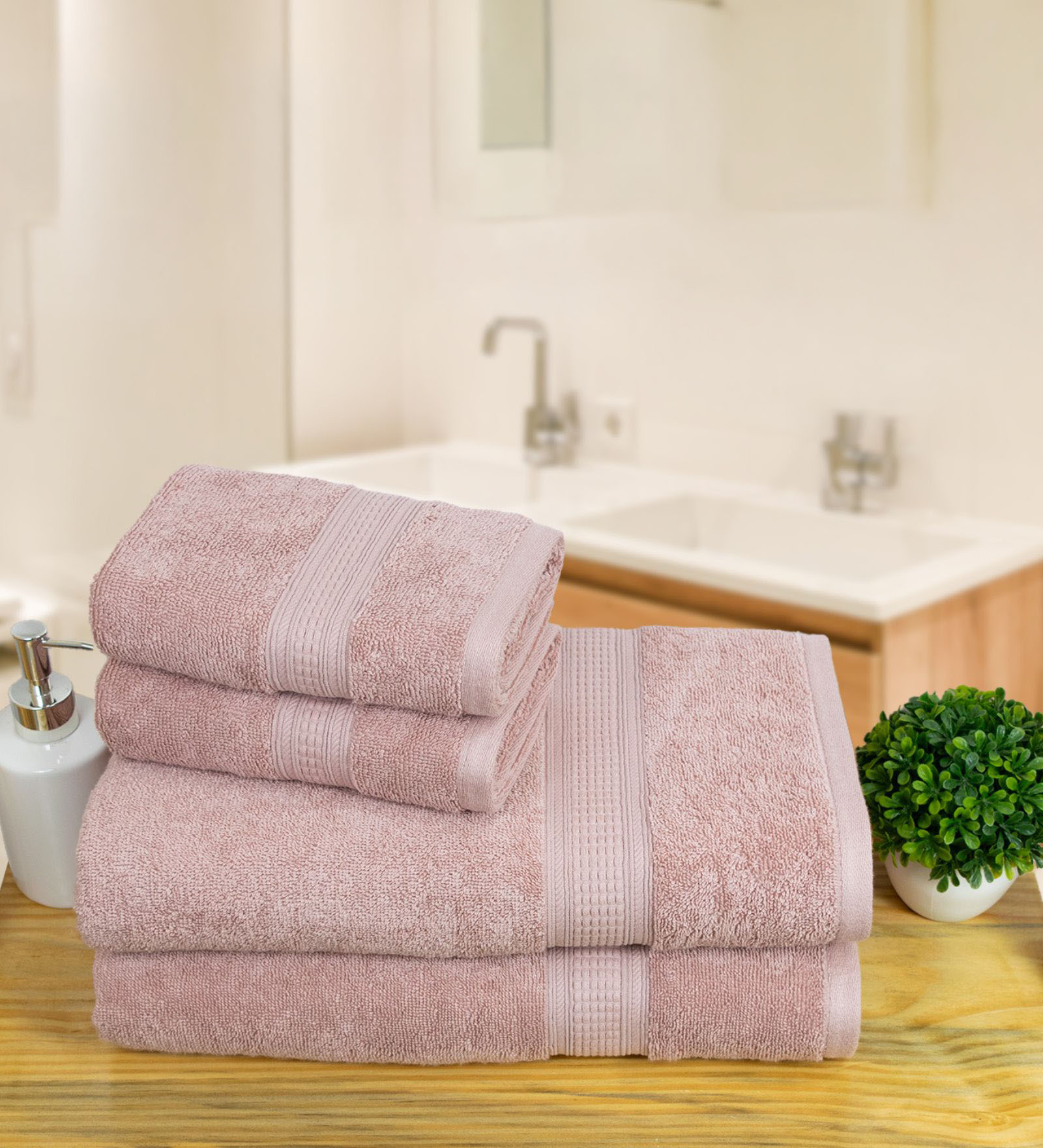 Peach Cotton Solid  500 GSM Bath & Hand Towels Pack of 4 (2 Bath 2 Hand)