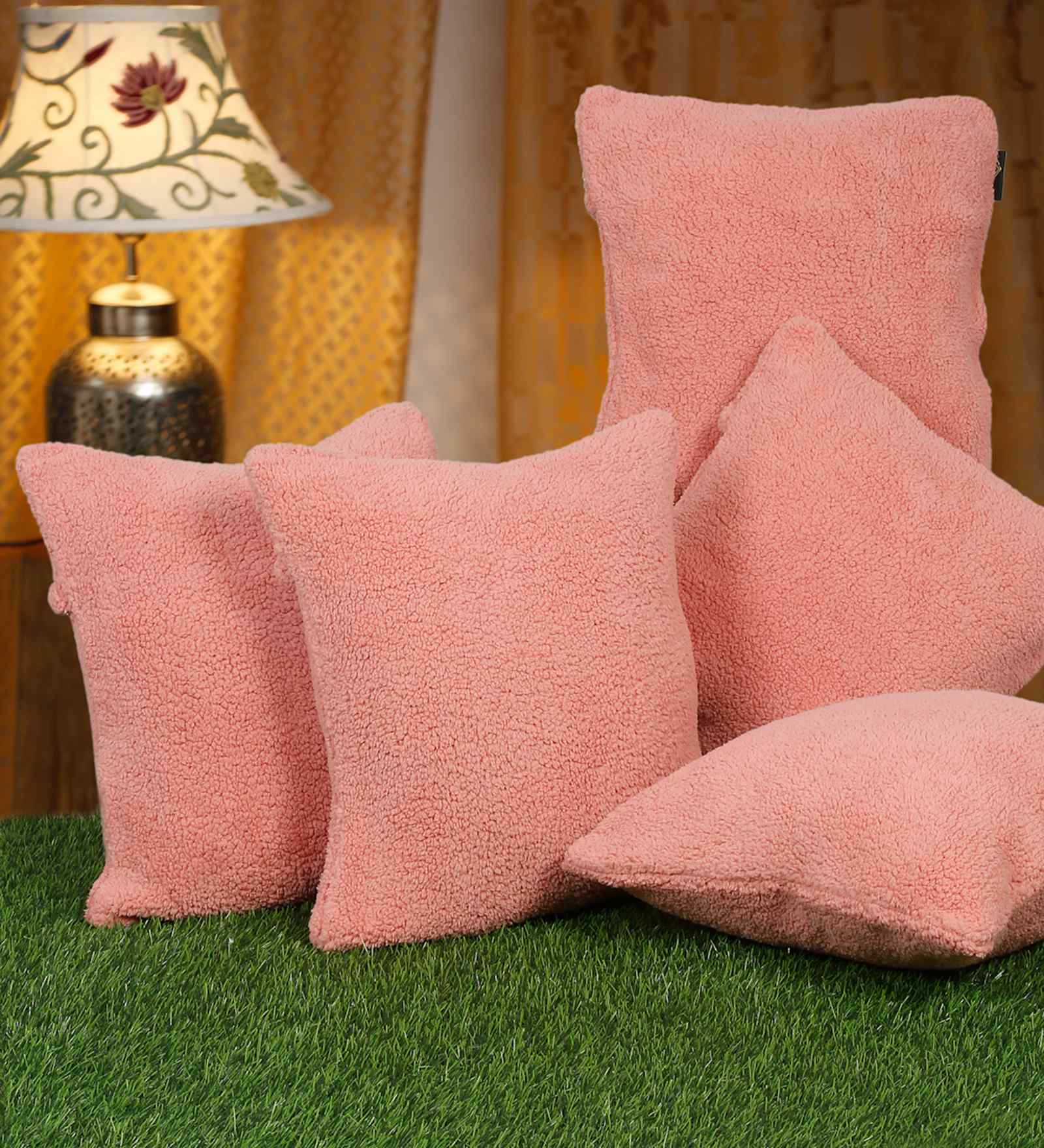 Peach Cotton Solid 16X16 Inches Cushion Covers (Pack of 5)