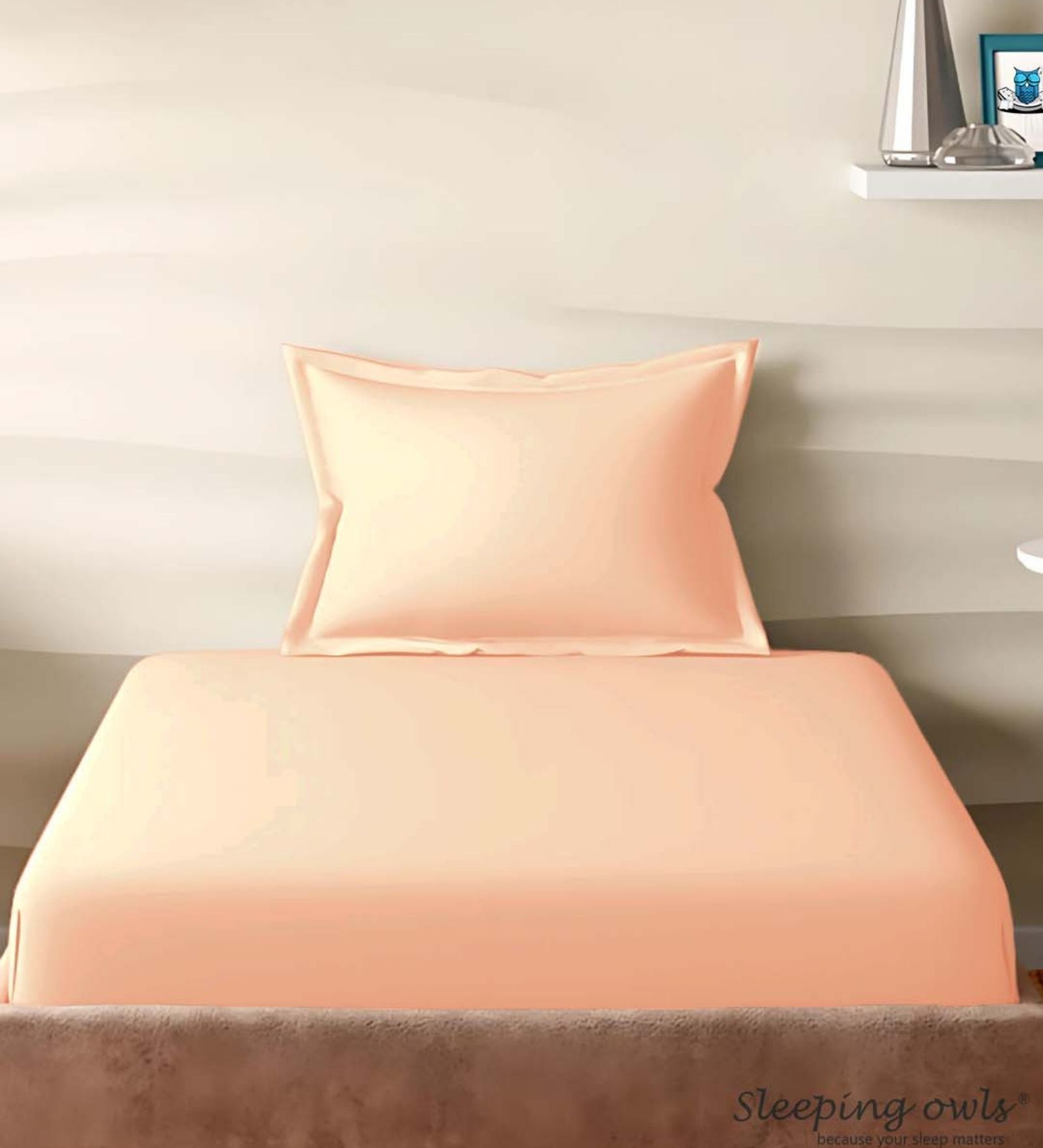 Peach Cotton Solid 210TC Plain Single Bedsheet with 1 Pillow Cover