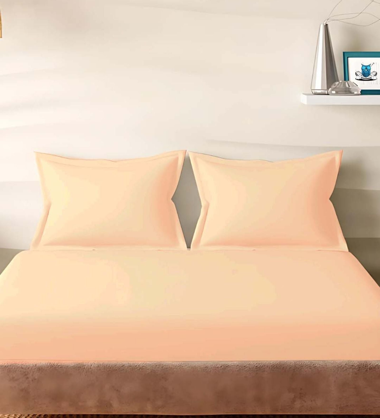 Peach Cotton Solid 210TC Plain Super King Bedsheet with 2 Pillow Covers