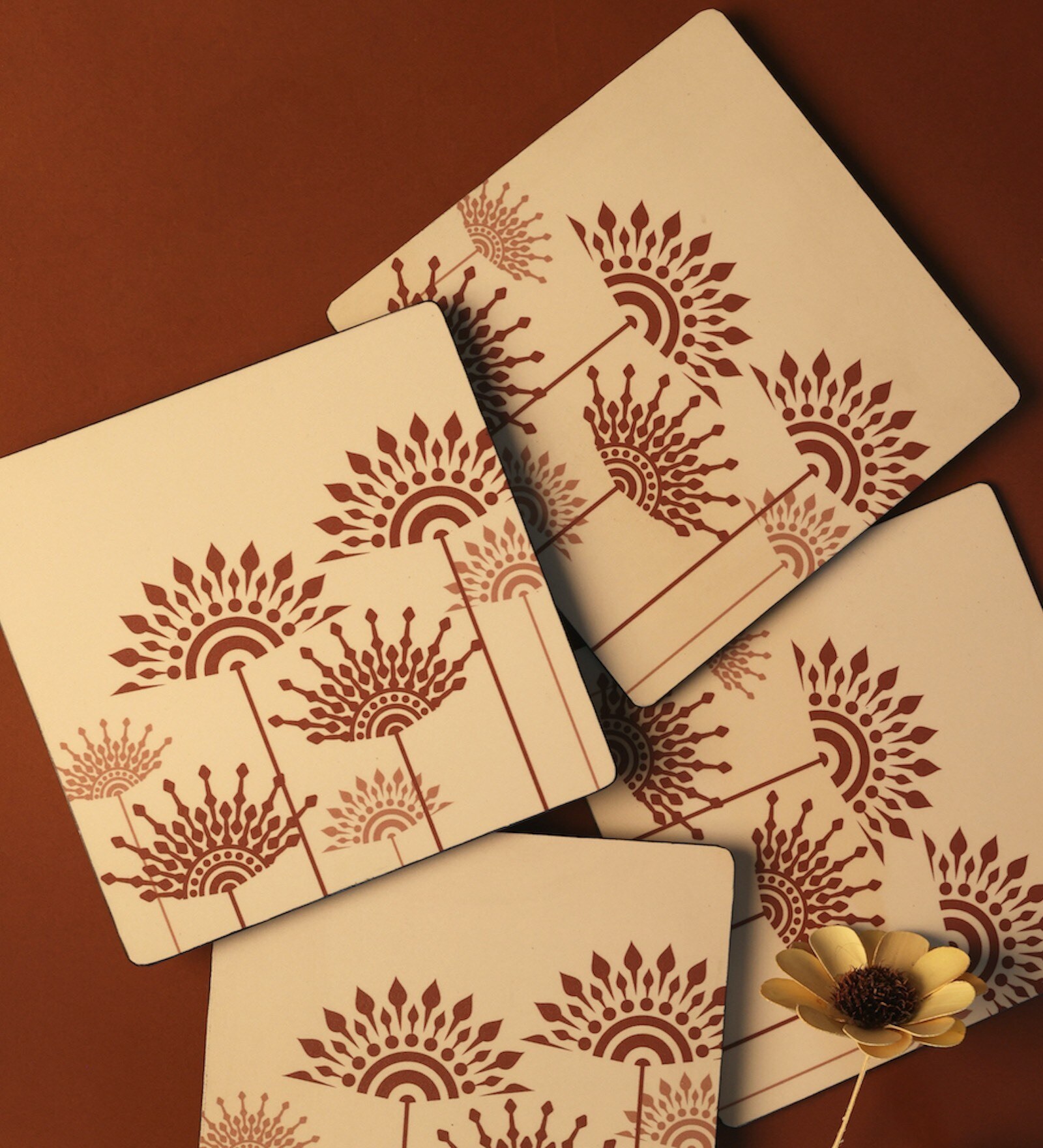 Peach Premium MDF Cotton Wooden Big Trivet with Mandala Art