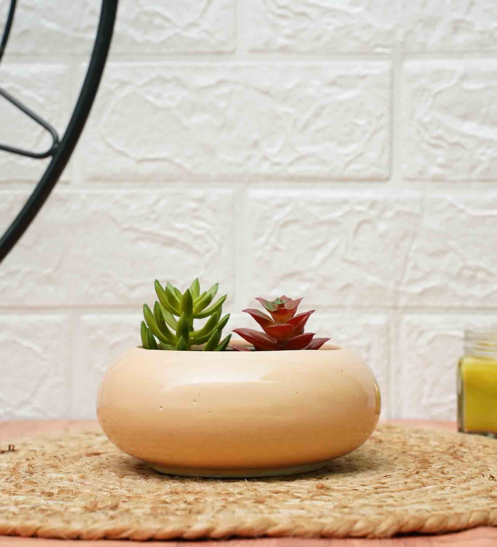 Buy Peach Cream Ceramic Desk Pot at 33% OFF by Gold Dust | Pepperfry