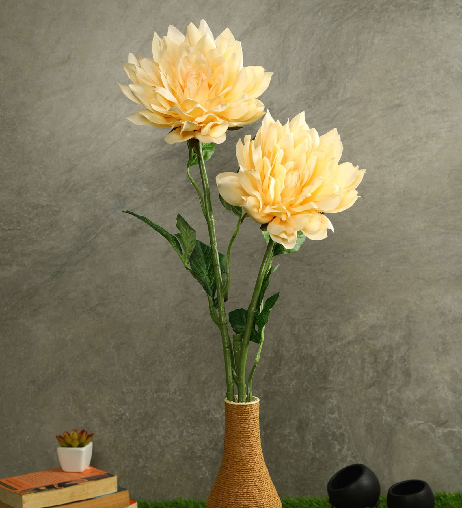 Peach Fabric Beautiful Artificial Dahlia Flowers Set of 2