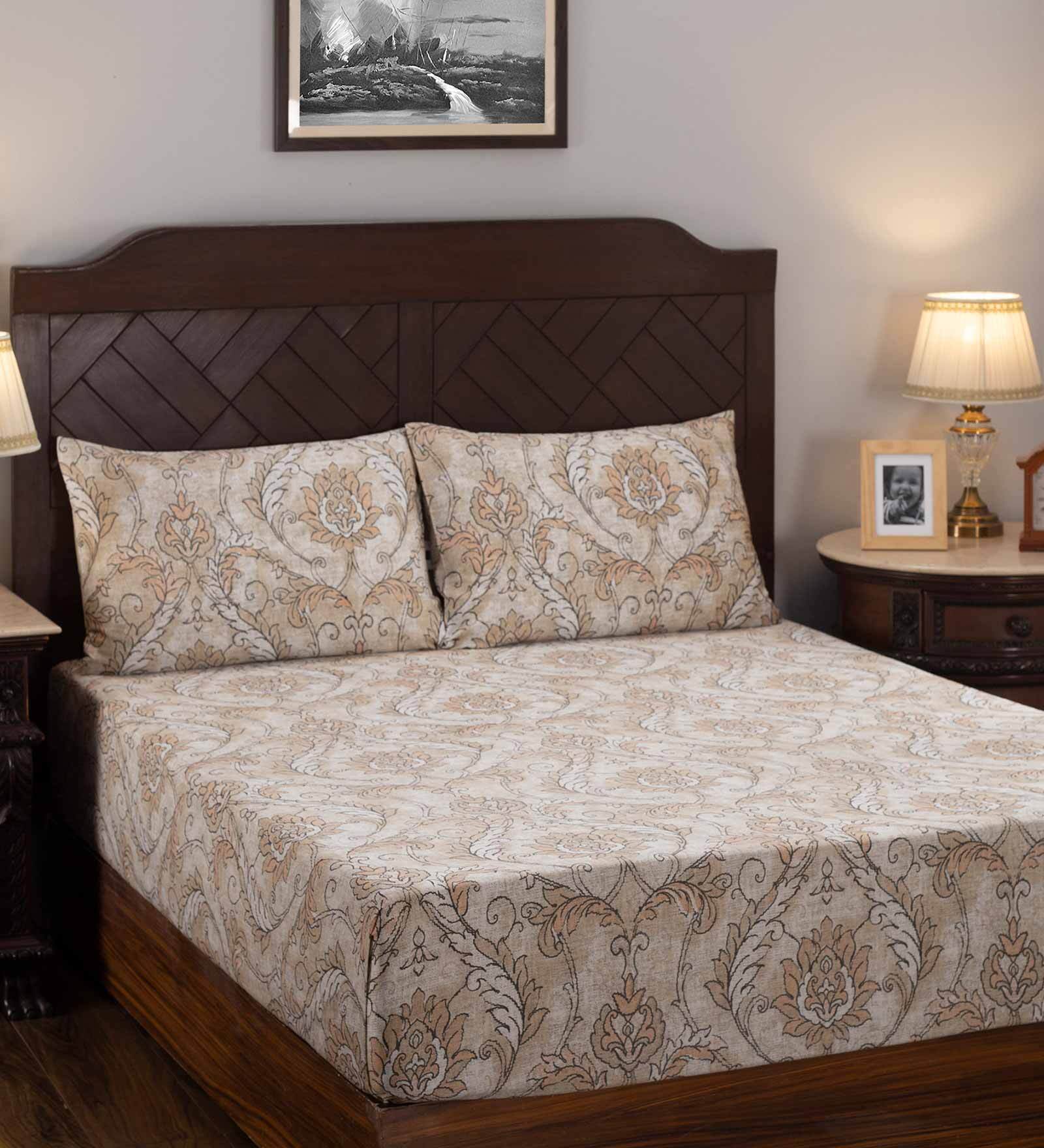 Peach Traditional 400 TC 100% Cotton King Sized Bed Sheets with 2 Pillow Covers