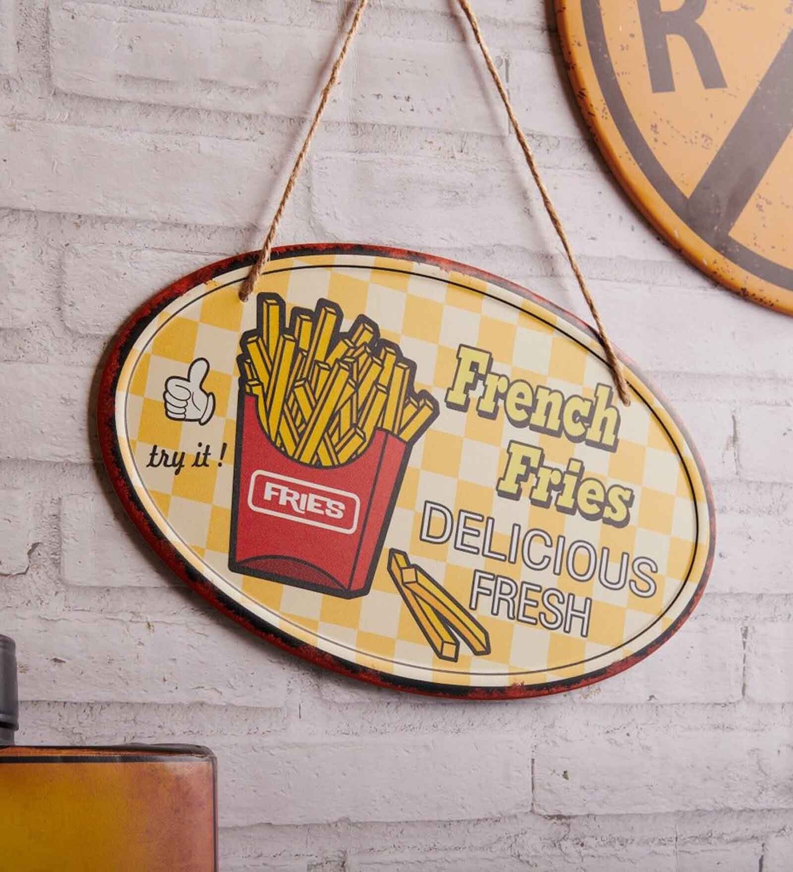 Peach Metal Fresh & Delicious French Fries Wall Hanging