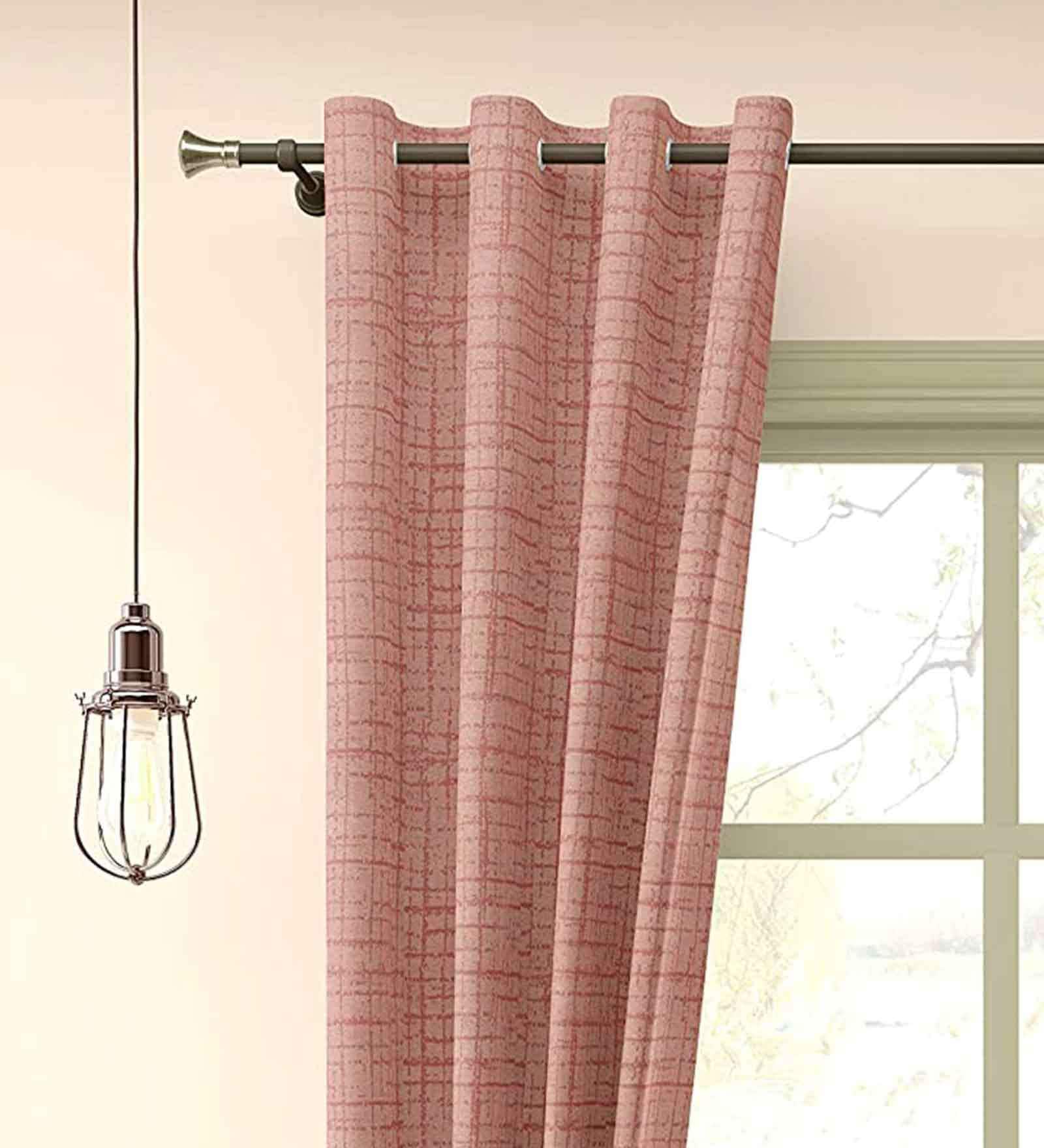Peach Polyester Abstract 5 Ft Semisheer Eyelet 2 Window Curtains