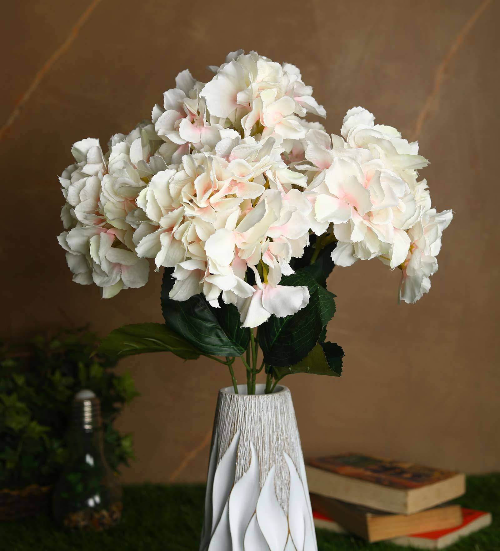 Peach Polyester Fabric Decorative Artificial Hydrangea Flower Bunch