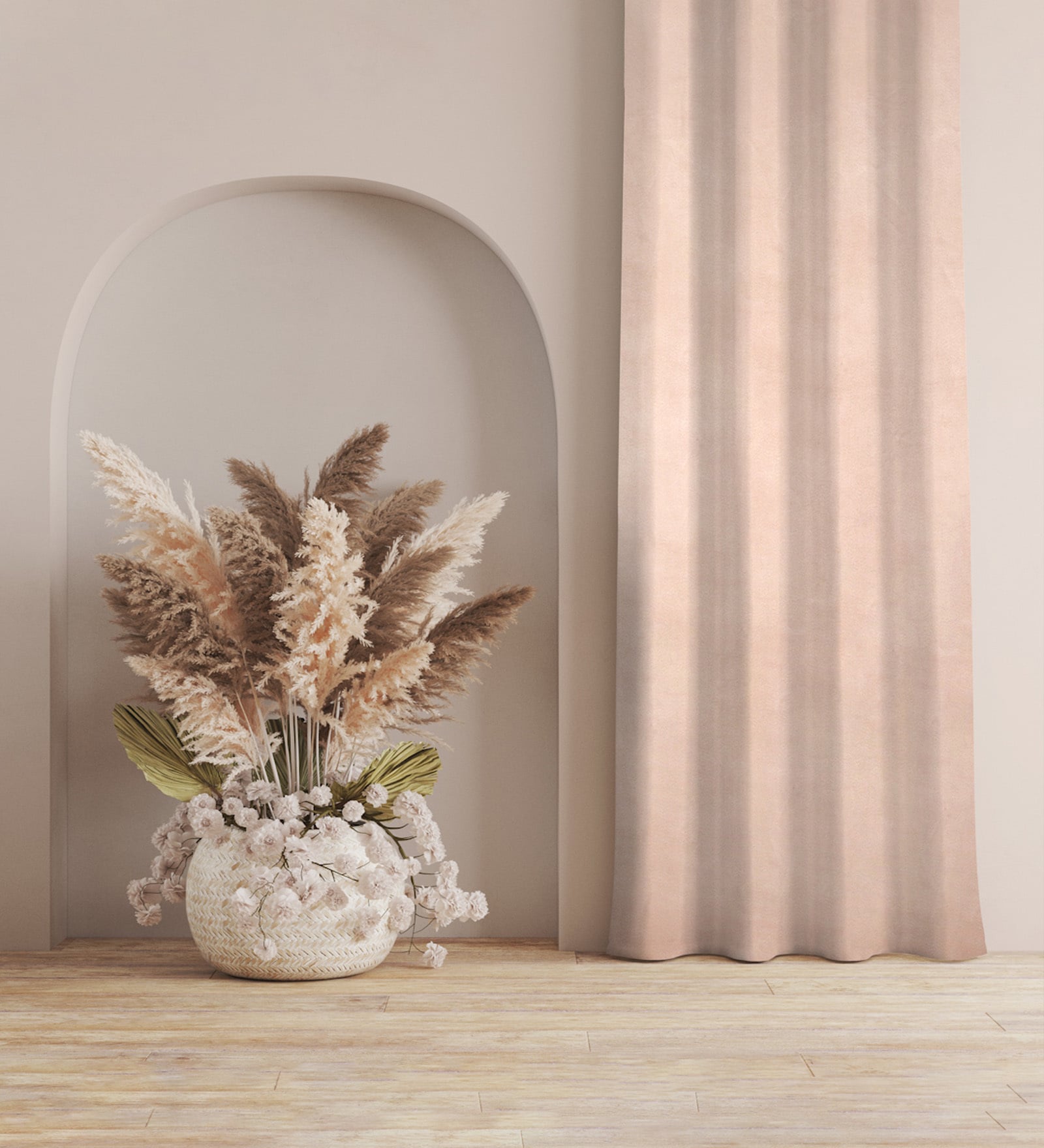 Peach Polyester Solid 9ft Blackout Eyelet Long Door Curtain