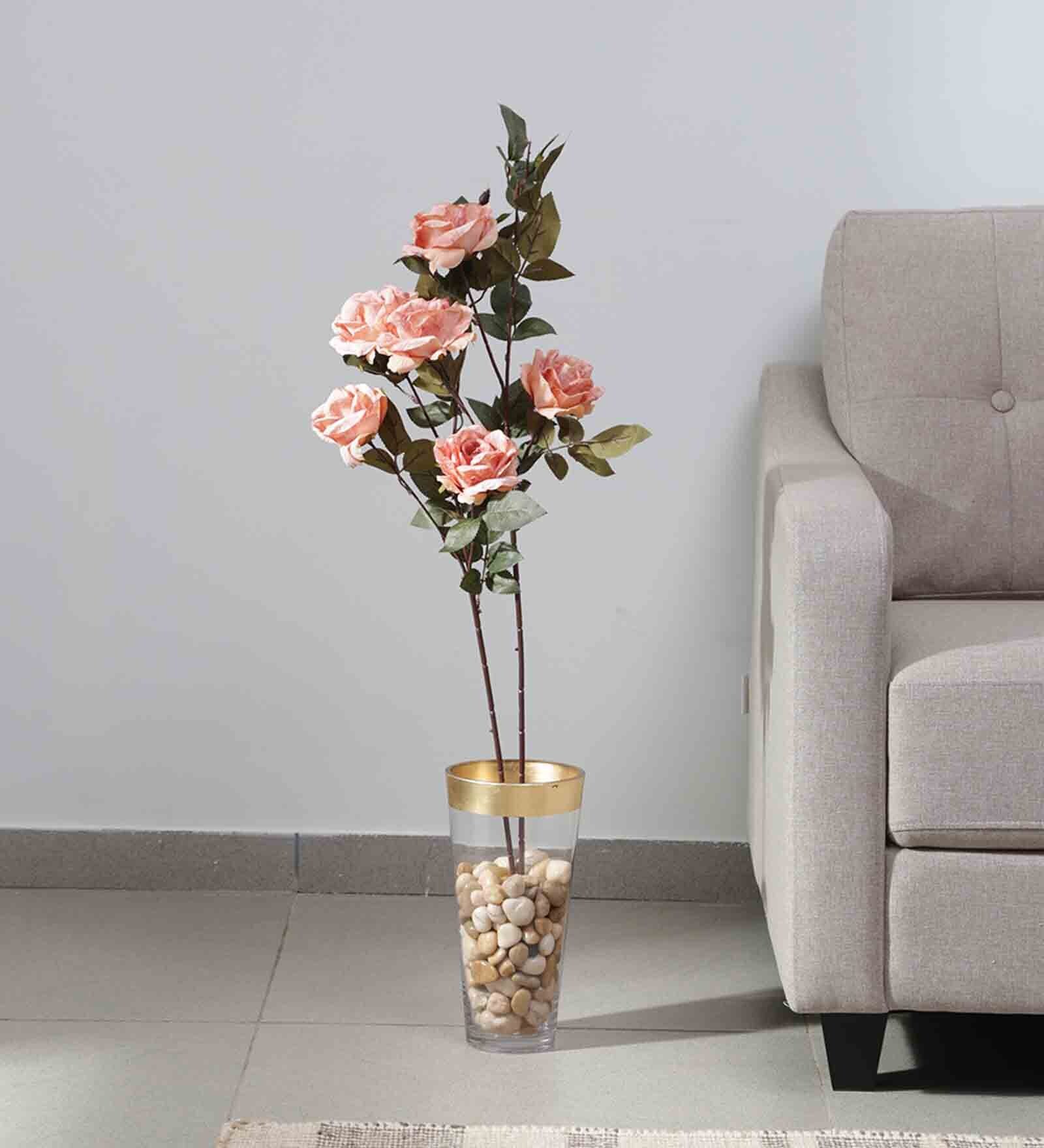 Pink Fabric Roses Flower Stick Artificial Flowers