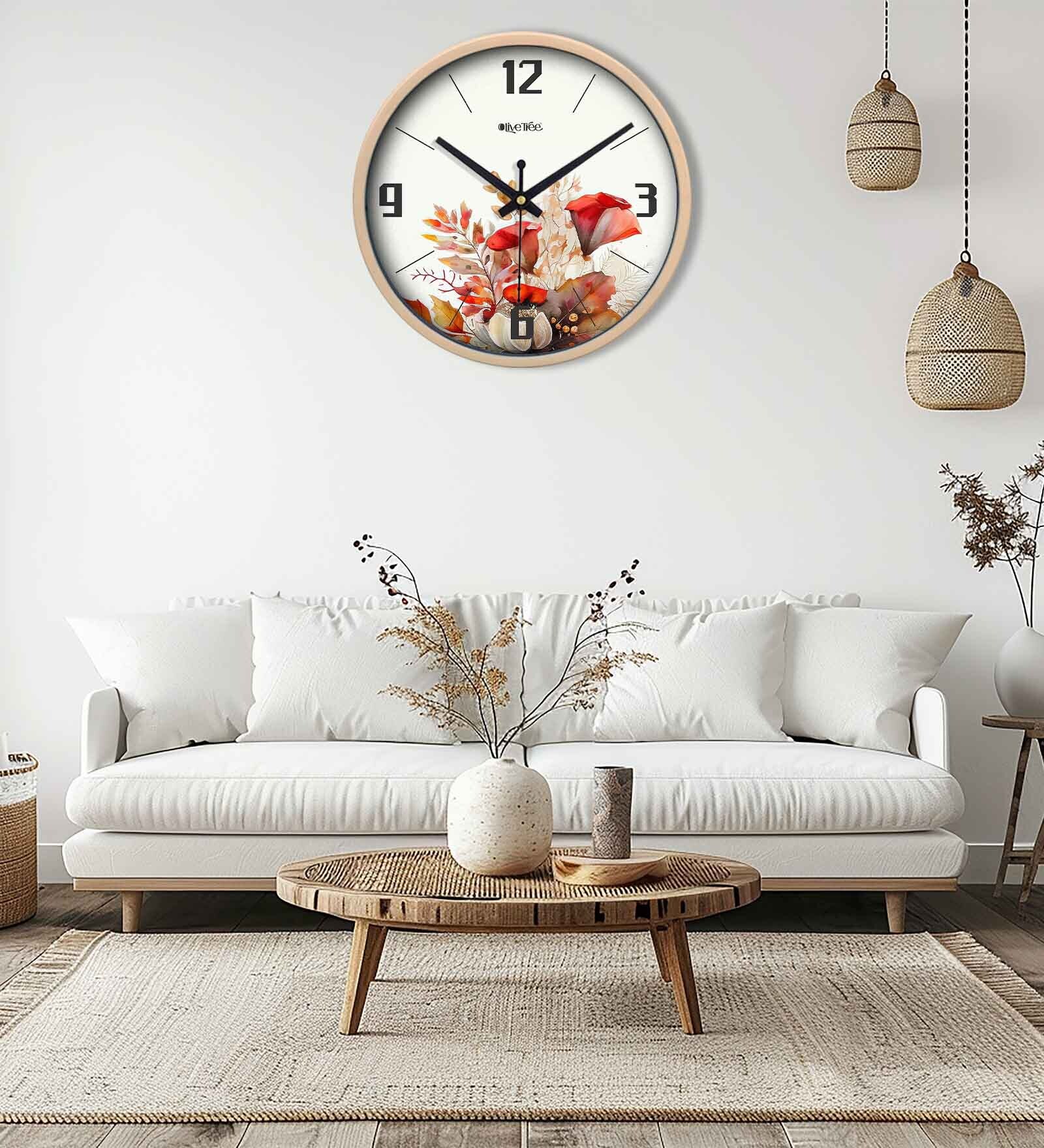 Peach Round 8 Inches Plastic Table Clock (Floral)