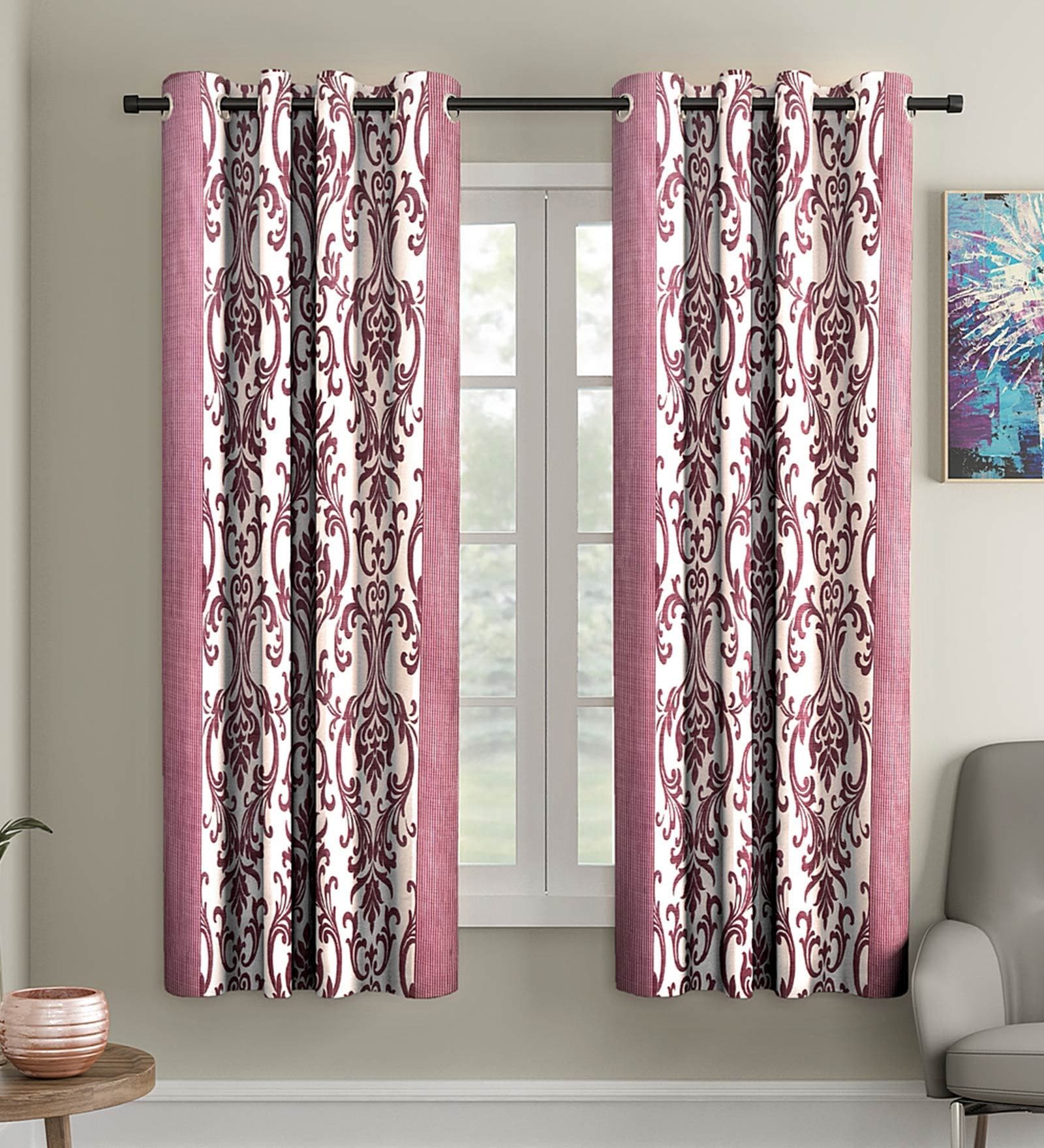 Pink Traditional Polyester 5 Ft Semisheer Eyelet Window Curtains (Set of 2)