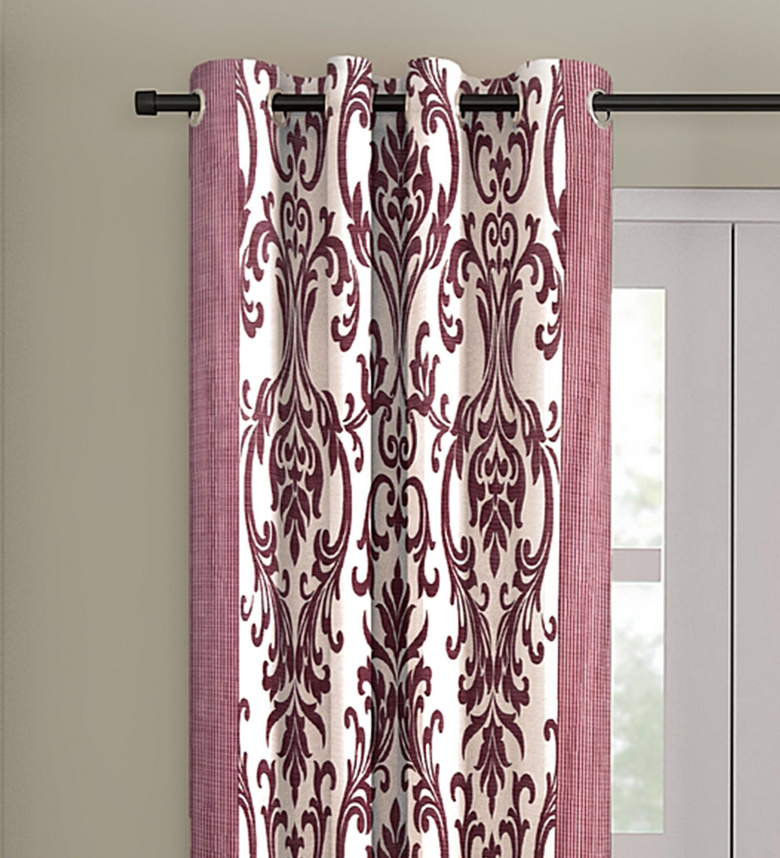Pink Floral Polyester 9 Ft Semisheer Eyelet Door Curtains (Set of 2)