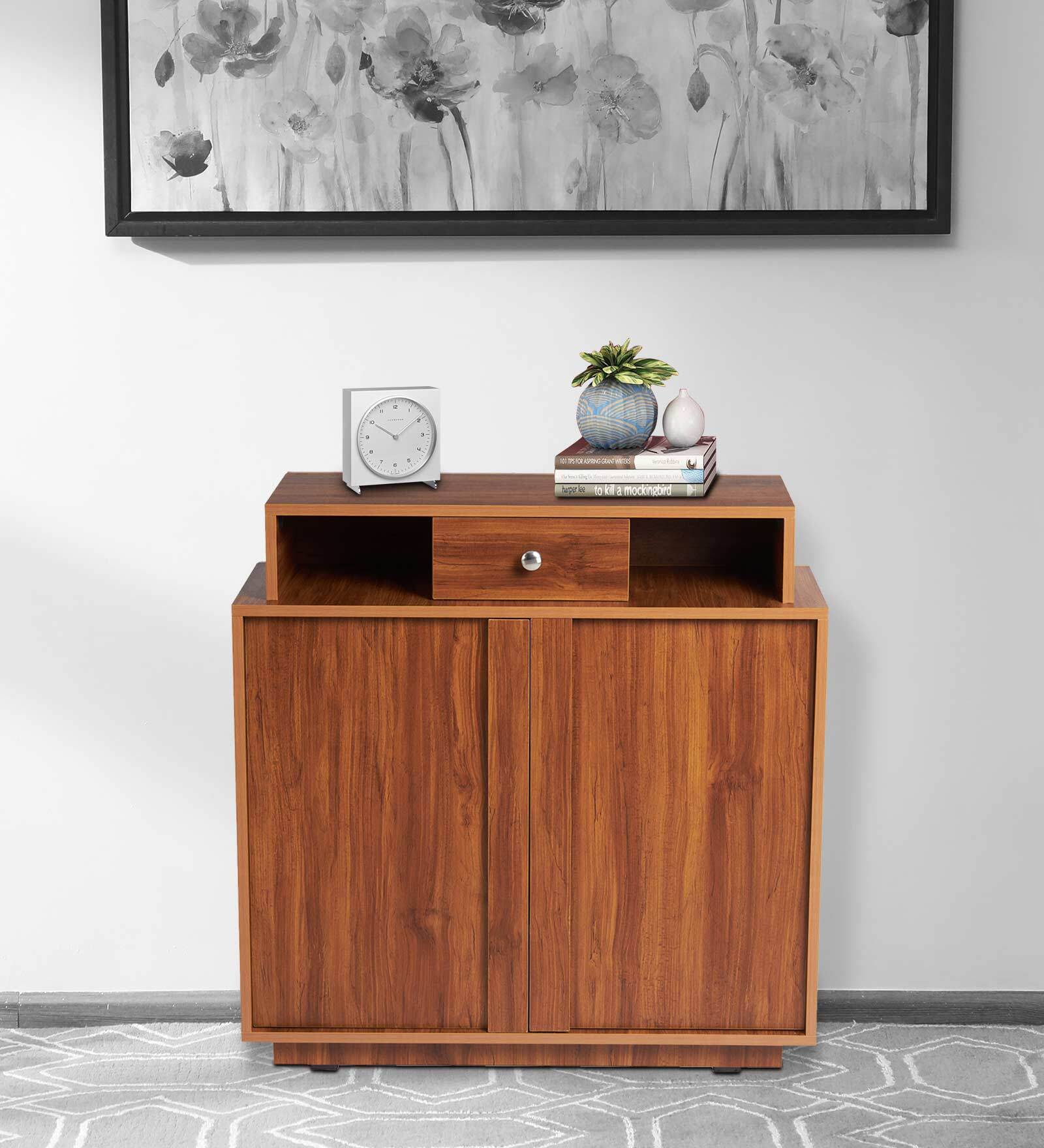 Peach Shoe Cabinet in Exotic Teak Finish