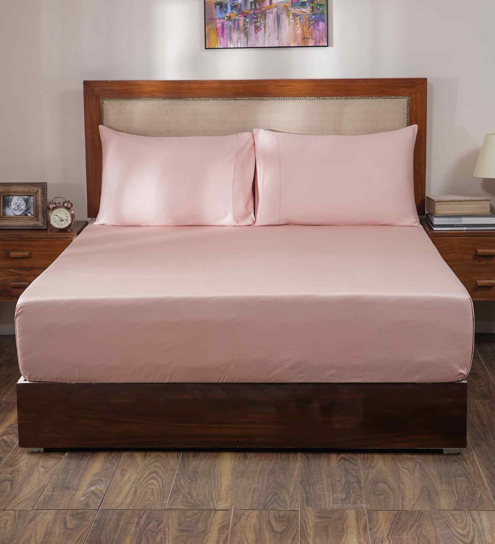 Peach Solid 400 TC Cotton King Size Bed Sheet with 2 Pillow Covers 23 Collection