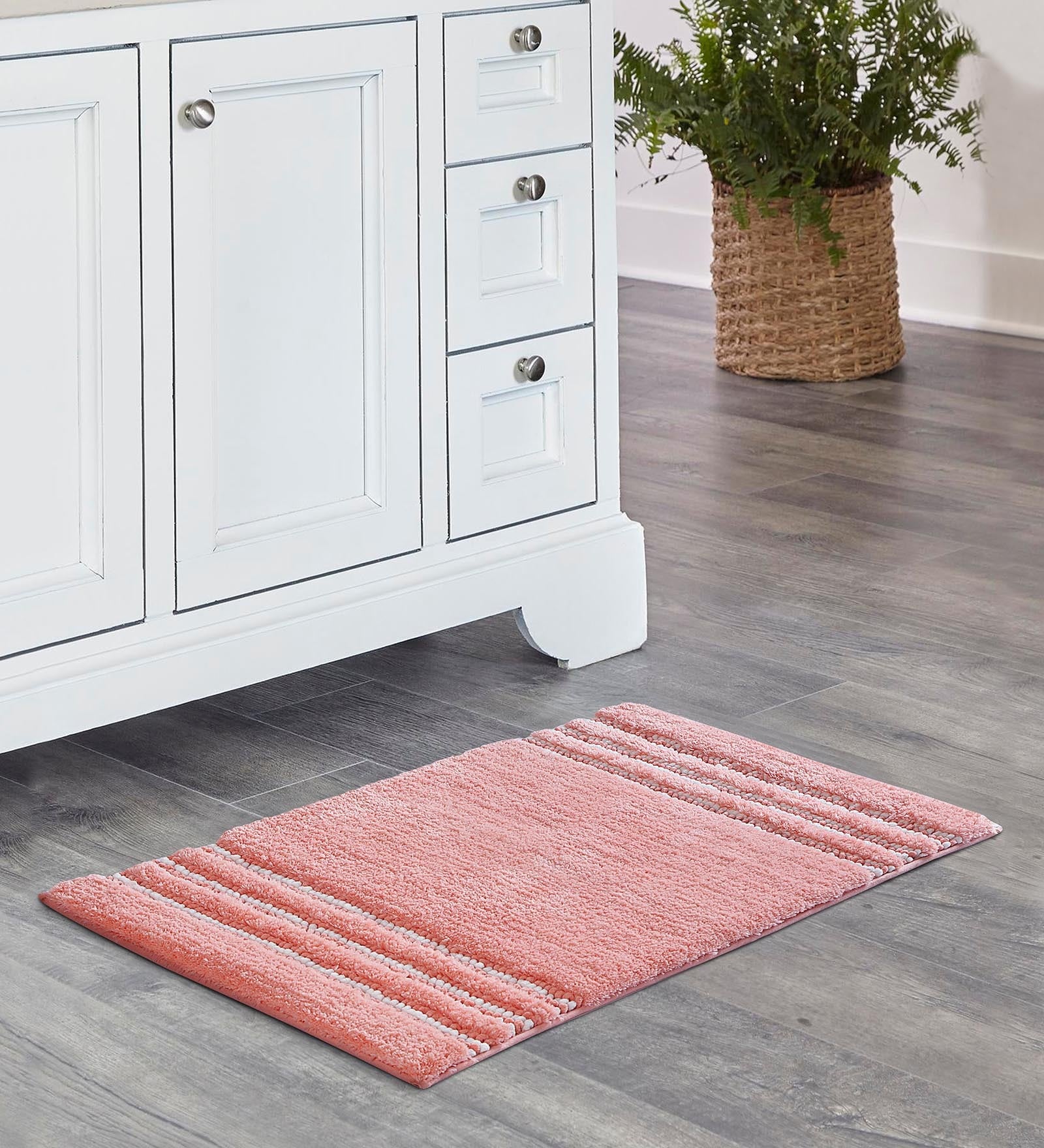 Peach Stripe Polyester 24x16 Inches Max Absorbant 1 Bathmat