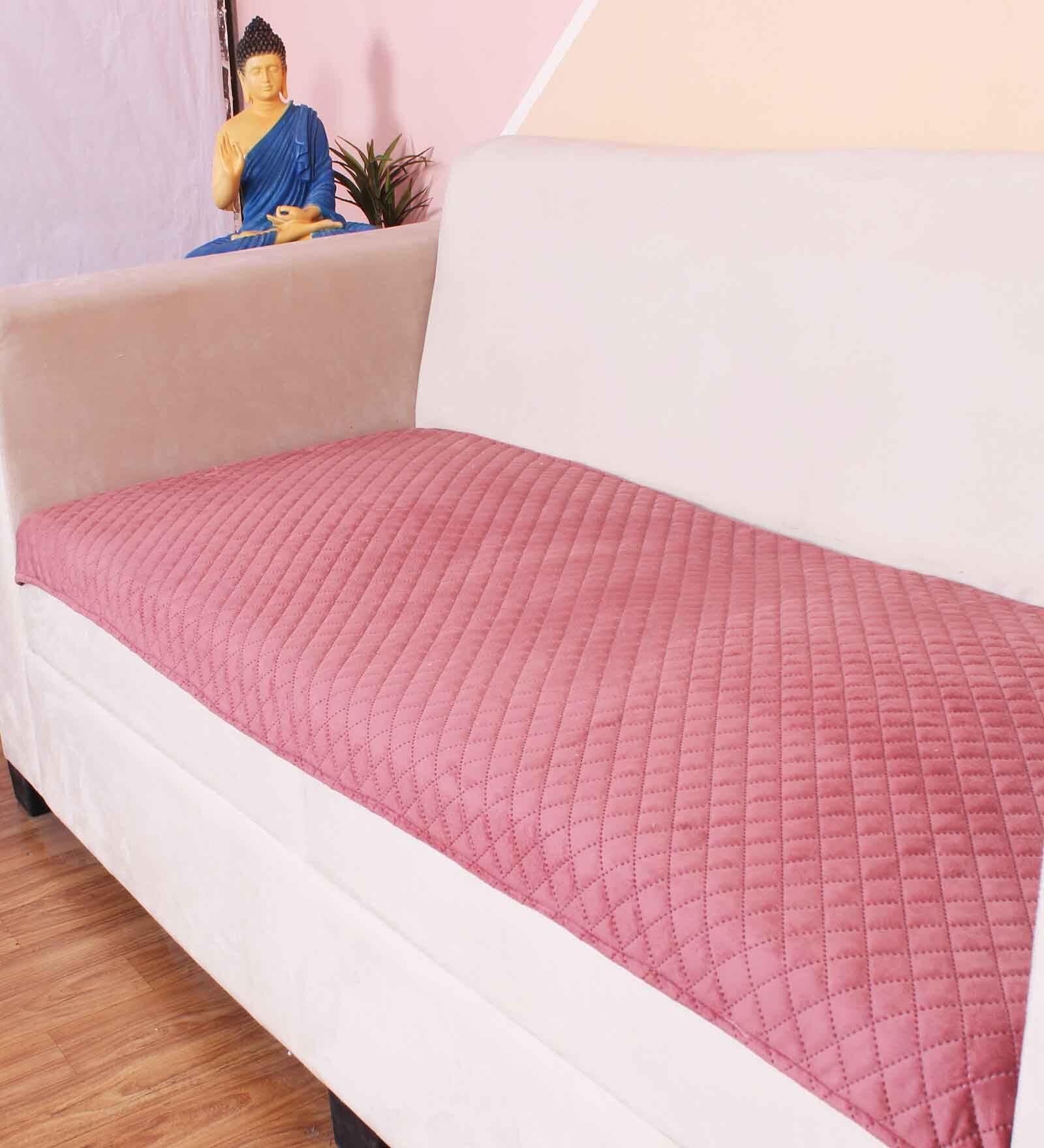 Peach Solid Velvet 2 Seater Quilted Sofa Cover (Protector)