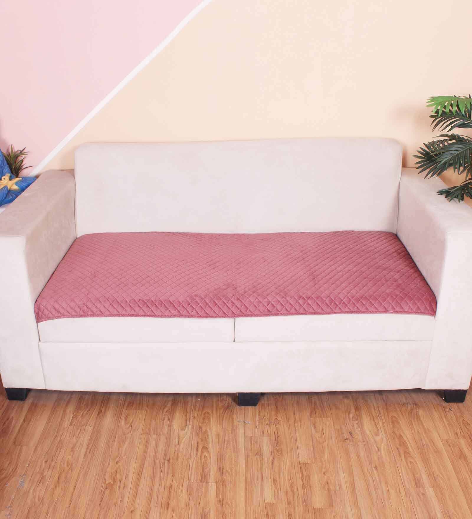 Peach Solid Velvet 3 Seater Quilted Sofa Cover (Protector)