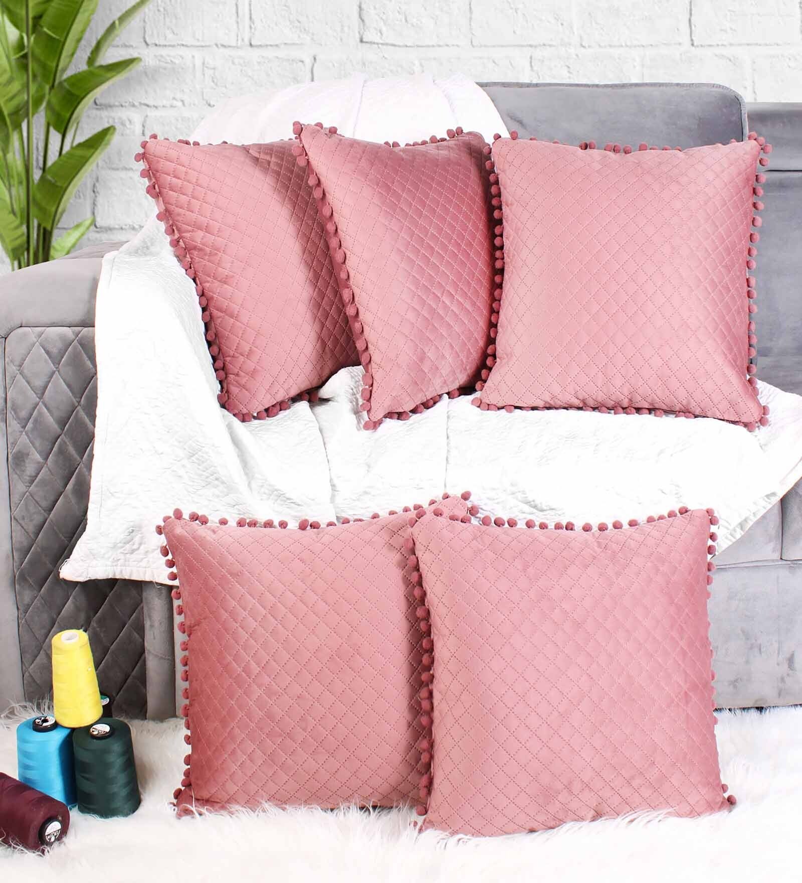 Peach Textured Velvet 16 x 16 Inches Cushion Covers (Set of 5)