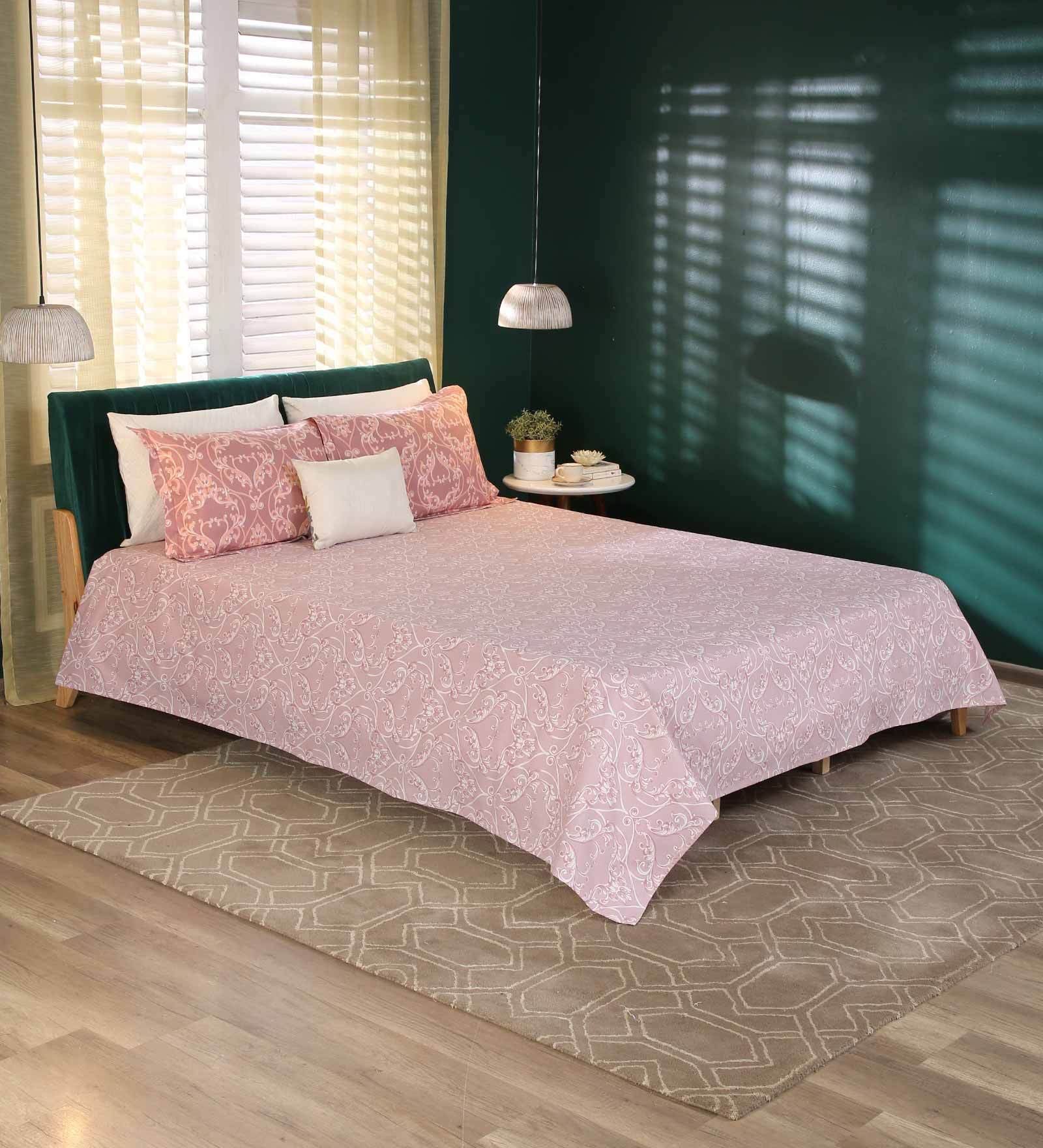 Buy Peach Traditional 120 TC Cotton Queen Sized Bed Sheets with 2 Pillow Covers by Raymond Home