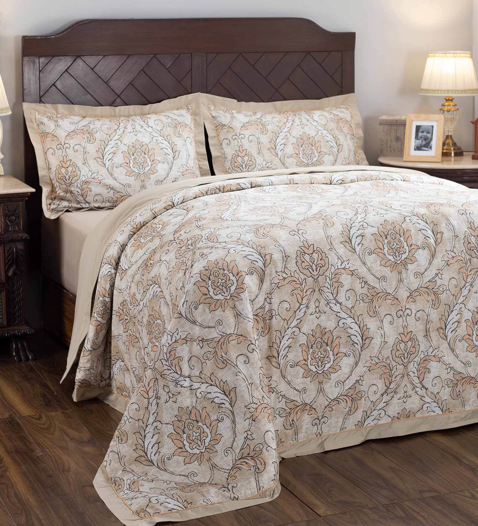 Peach Traditional Cotton Double Bed Duvet Cover With 2 Pillow Covers