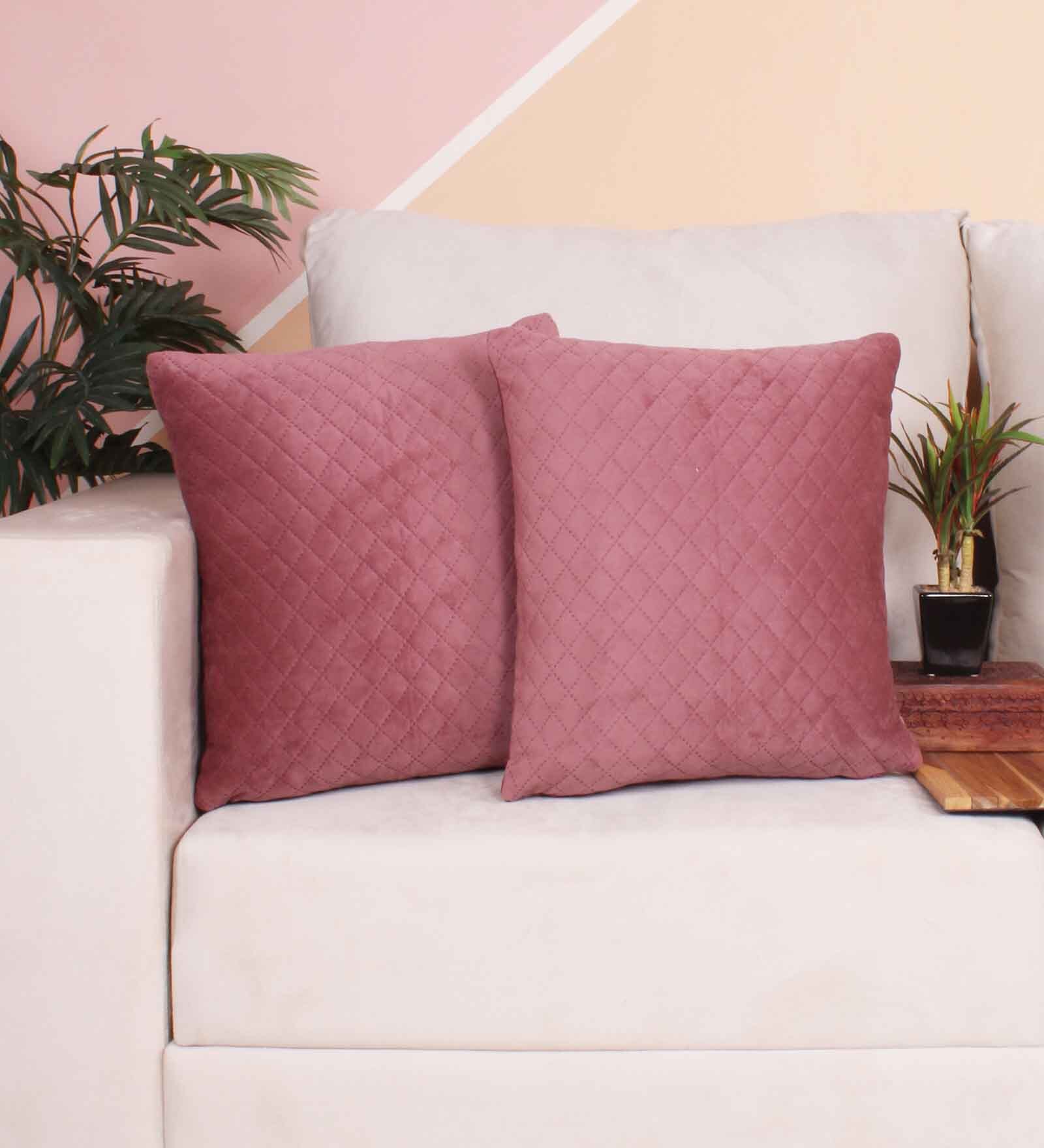 Peach Velvet Solid 24x24 inches Cushion Covers (Pack of 2)