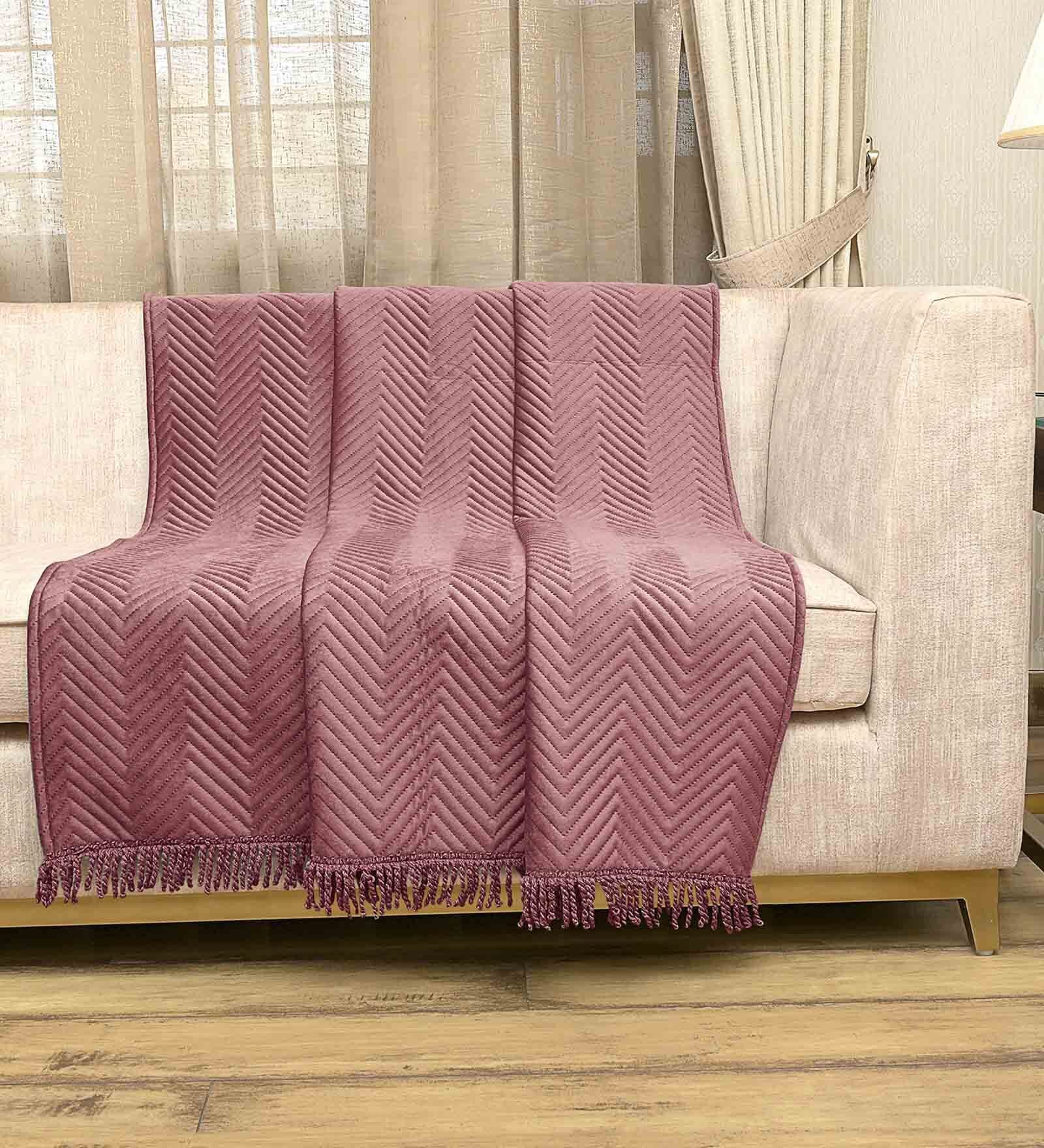 Pink Velvet Zig Zag 55x49 Inches Sofa Throw